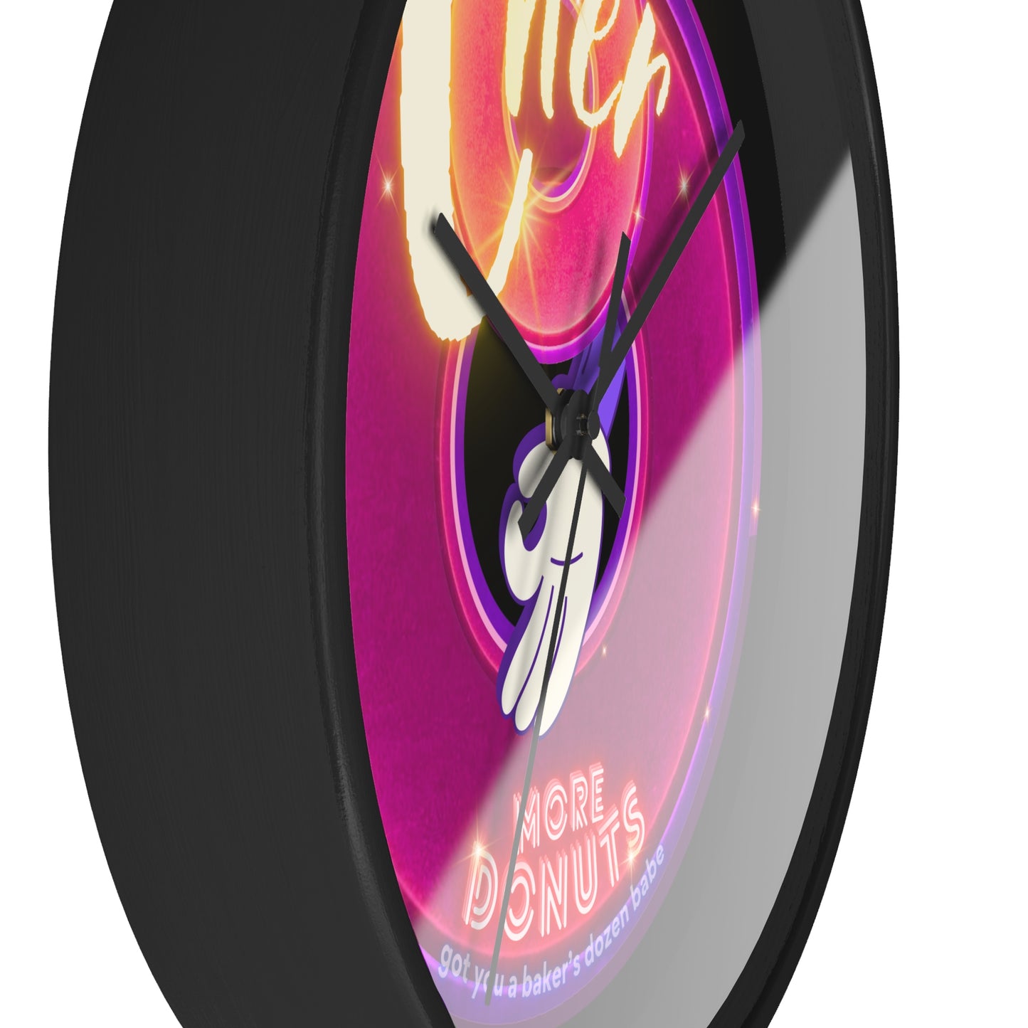Lumpy Wall Clock - "Cher-ing is Caring Clock" - variant 1 - magenta vivid donut w/black background [*charitable donut]