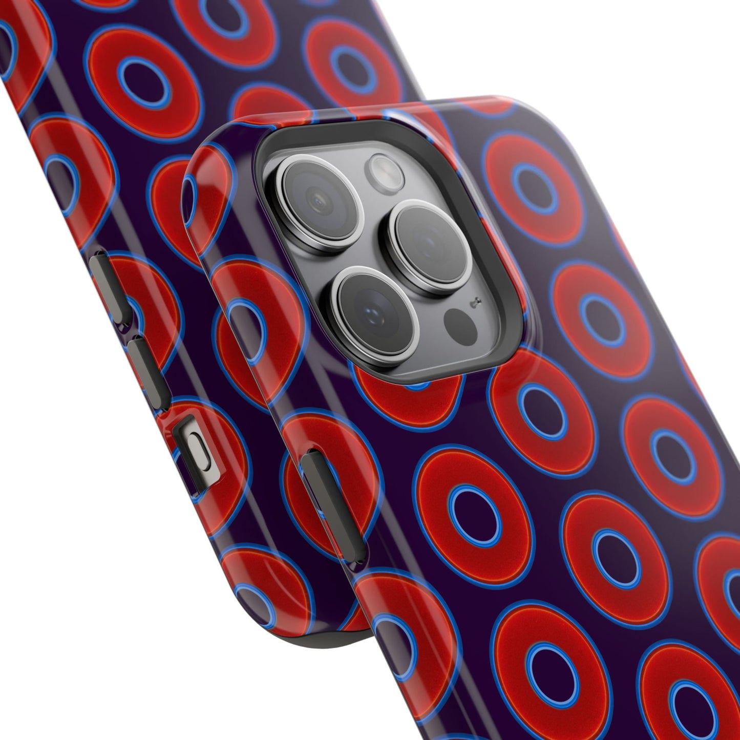 Impact-Resistant Lumpy Donut Case - red vivid donut print w/midnight purple background