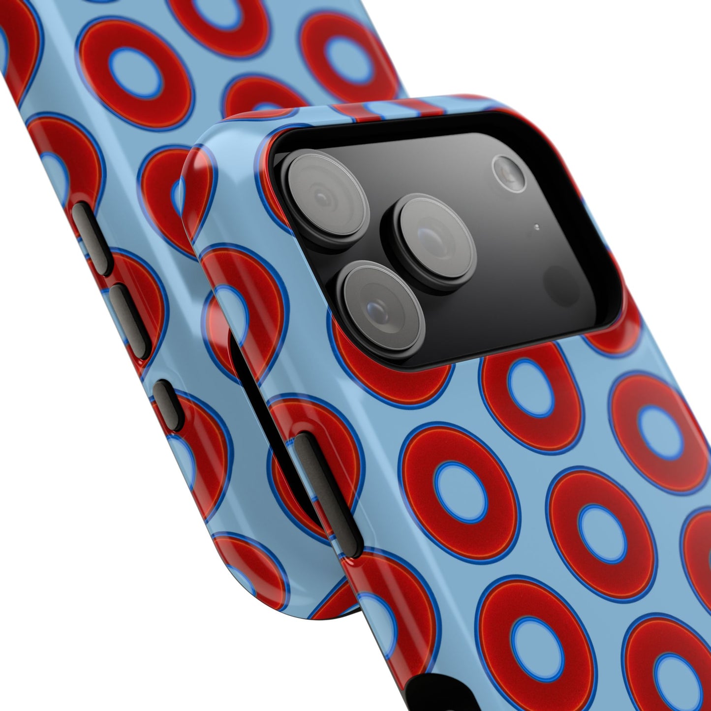 Impact-Resistant Lumpy Donut Case - red vivid donut print w/sky blue background
