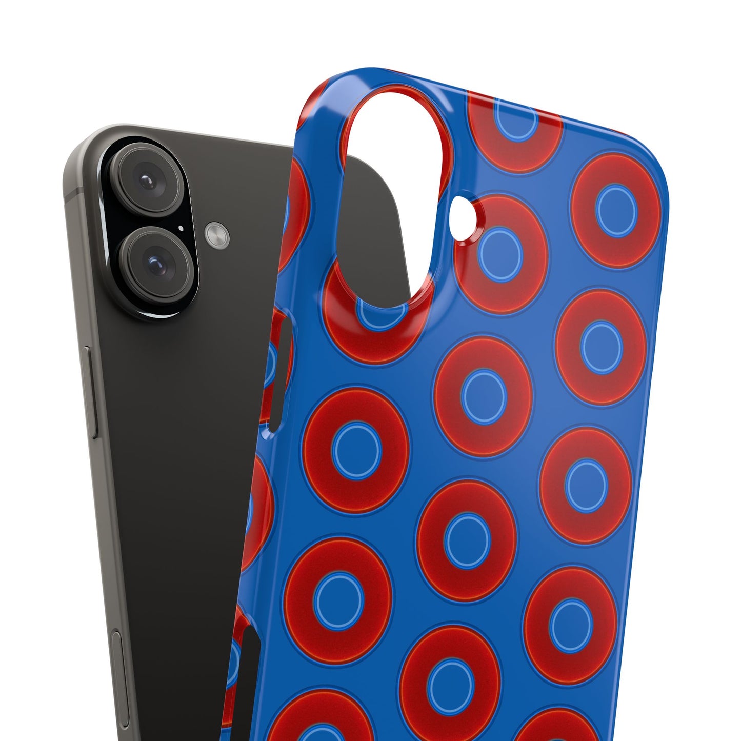 Lumpy Donut Snap Case - red vivid donut print w/dark royal background