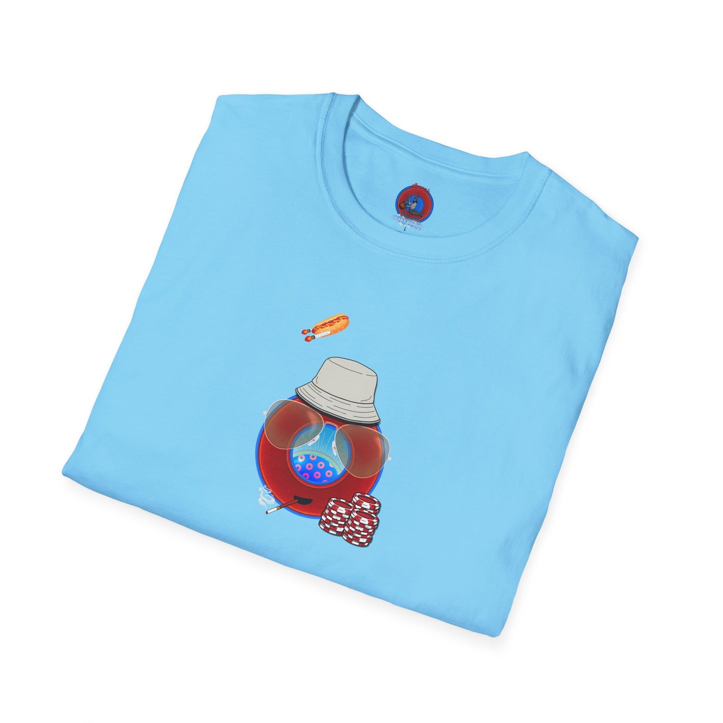 Classic Donut Tee - Unisex Soft-Style - "Gonzo Donut - Fear & Loathing in Gamehendge" -  vivid red donut w/raw dogger - variant 6