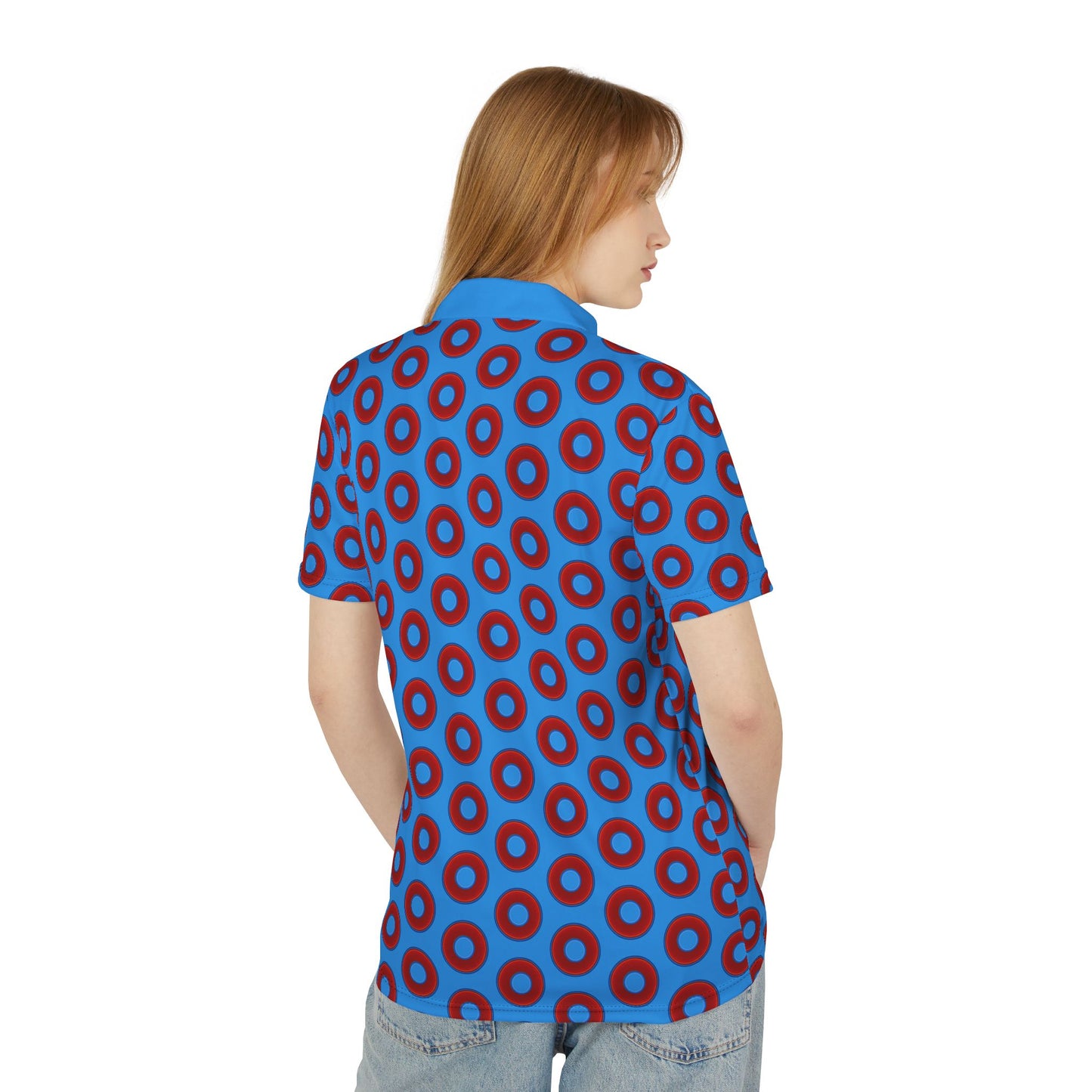 AOP Donut Polo - vivid donut print w/sky royal blue background [unisex]