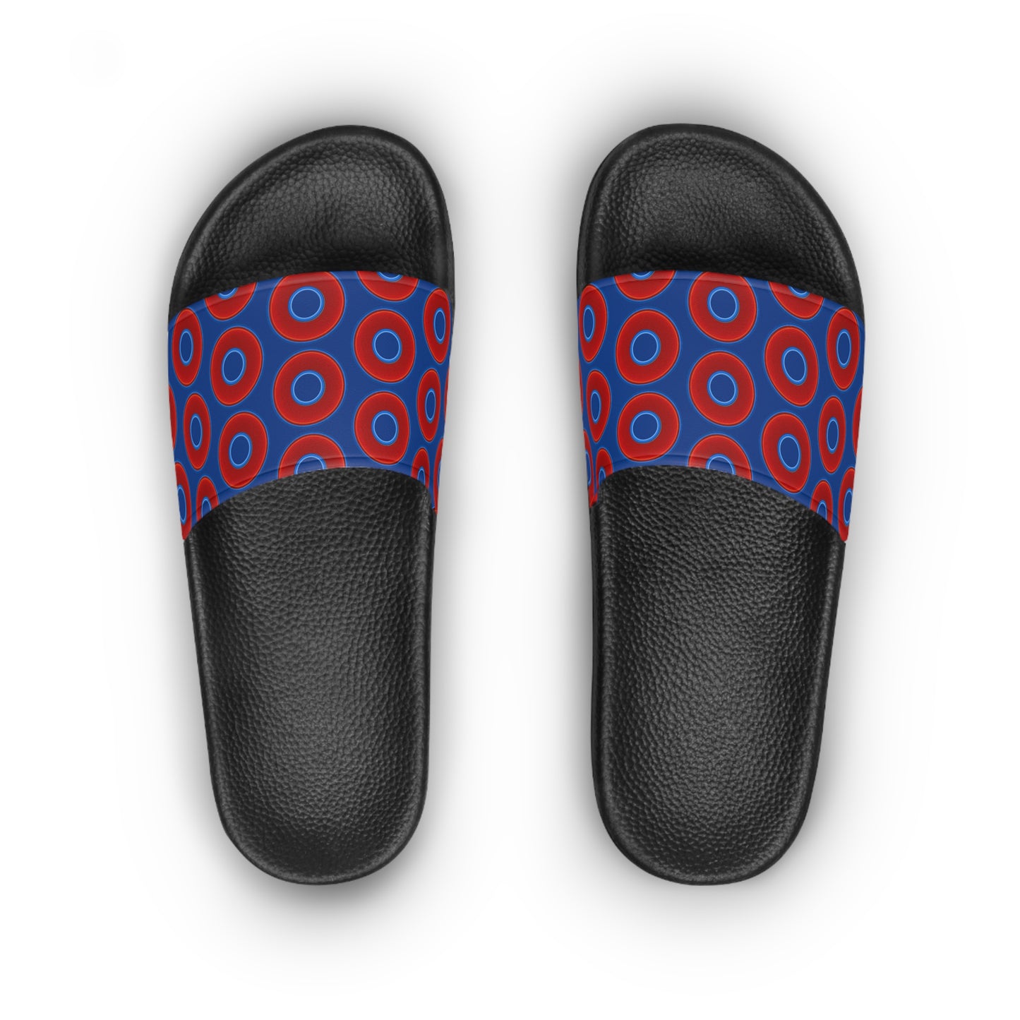 Lumpy Sandals - slip-ons - red vivid donuts w/dark blue background