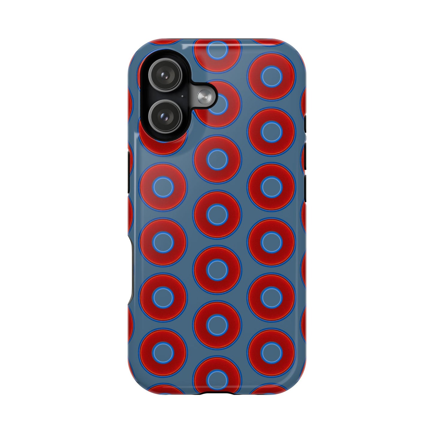 Impact-Resistant Lumpy Donut Case - red vivid donut print w/steel blue background