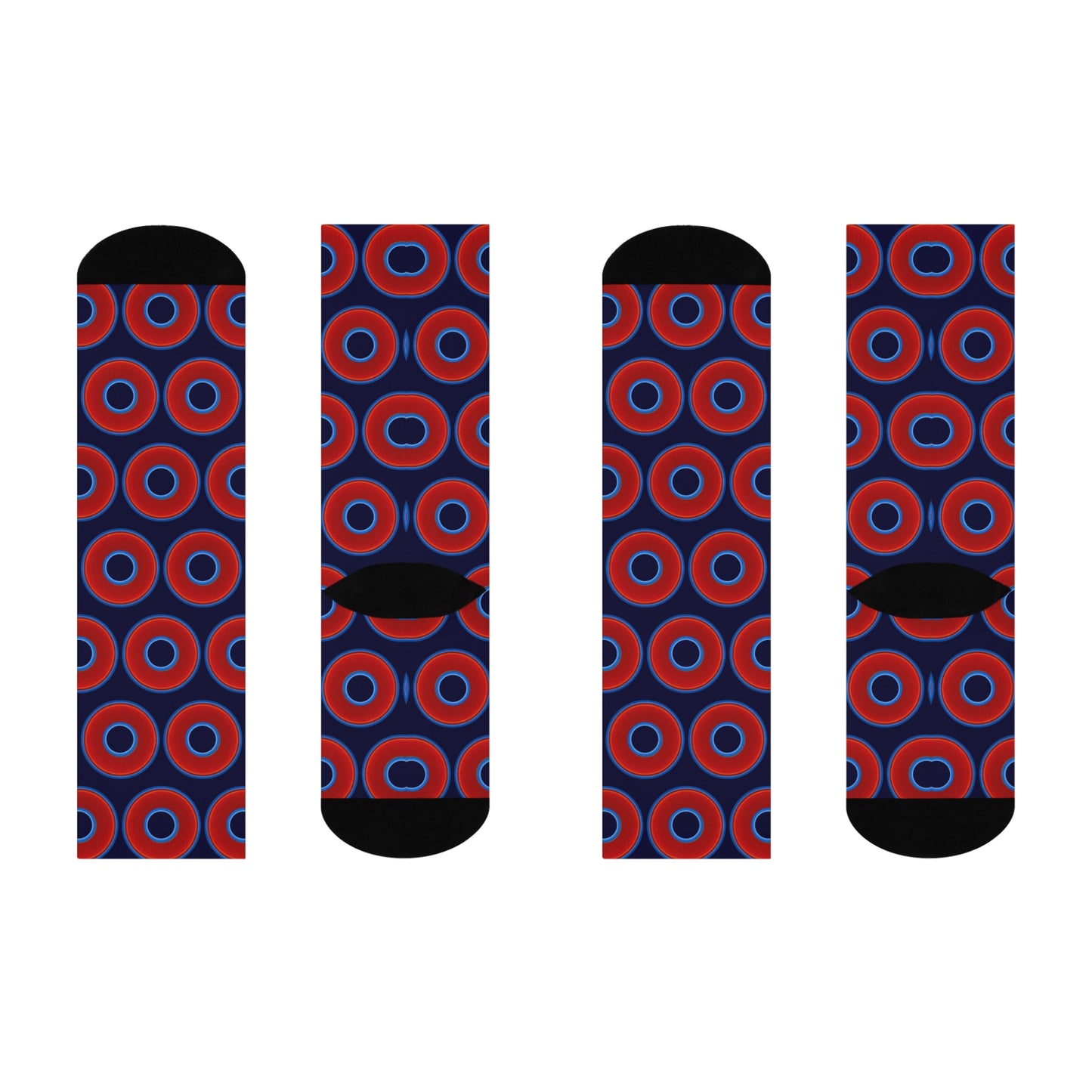 Lumpy Sox - cushioned crew - vivid red donut print w/midnight blue background