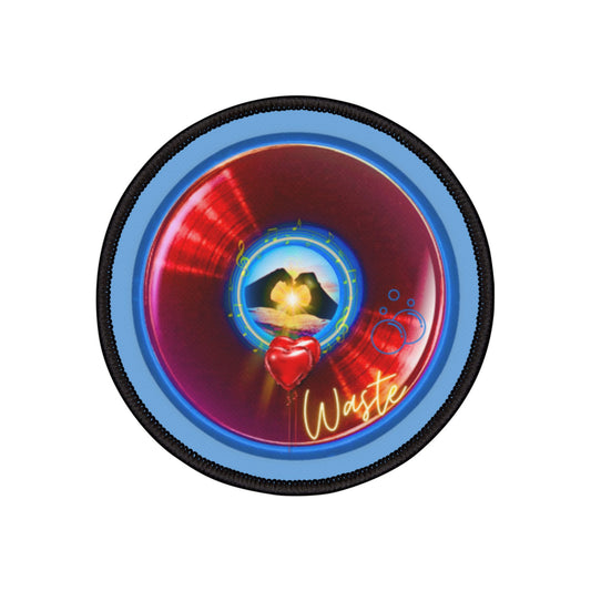 Iron-On Donut Patch - "Waste of a Perfectly Good Donut Patch" - vivid red record donut