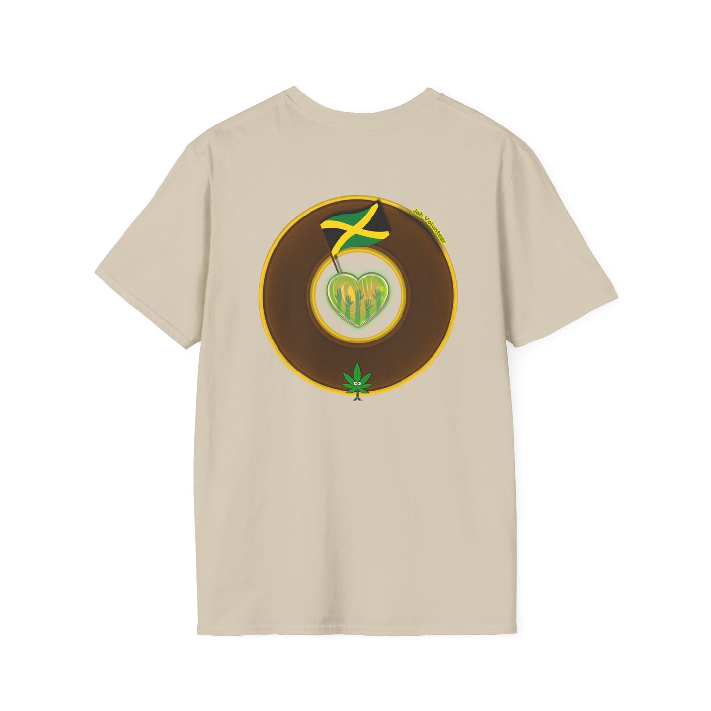 Classic Donut Tee - Unisex Soft-Style - "Jah Volunteers Protect Jah Love... and donuts!" - vivid brown/gold donut