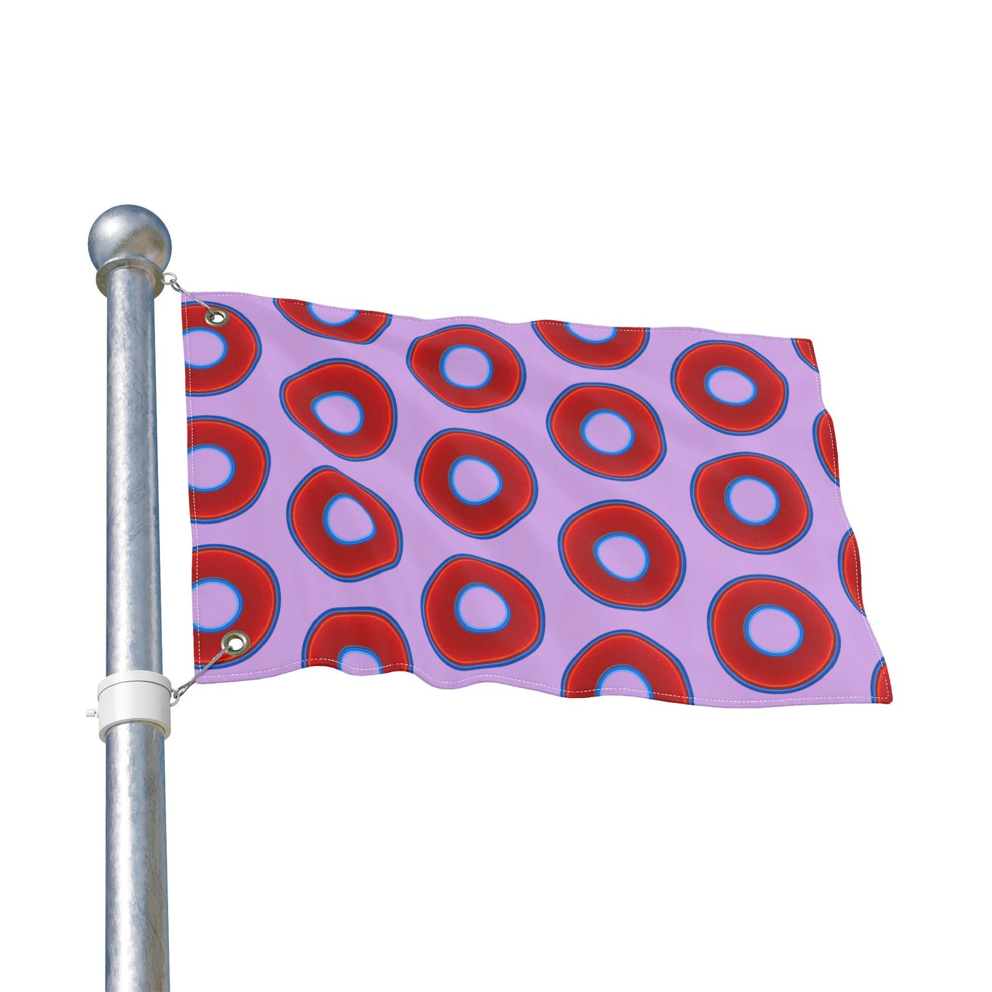 Lumpy Flagpole Sitters - Donut Flags [12" x 18"] - red vivid donut print w/wisteria purple background