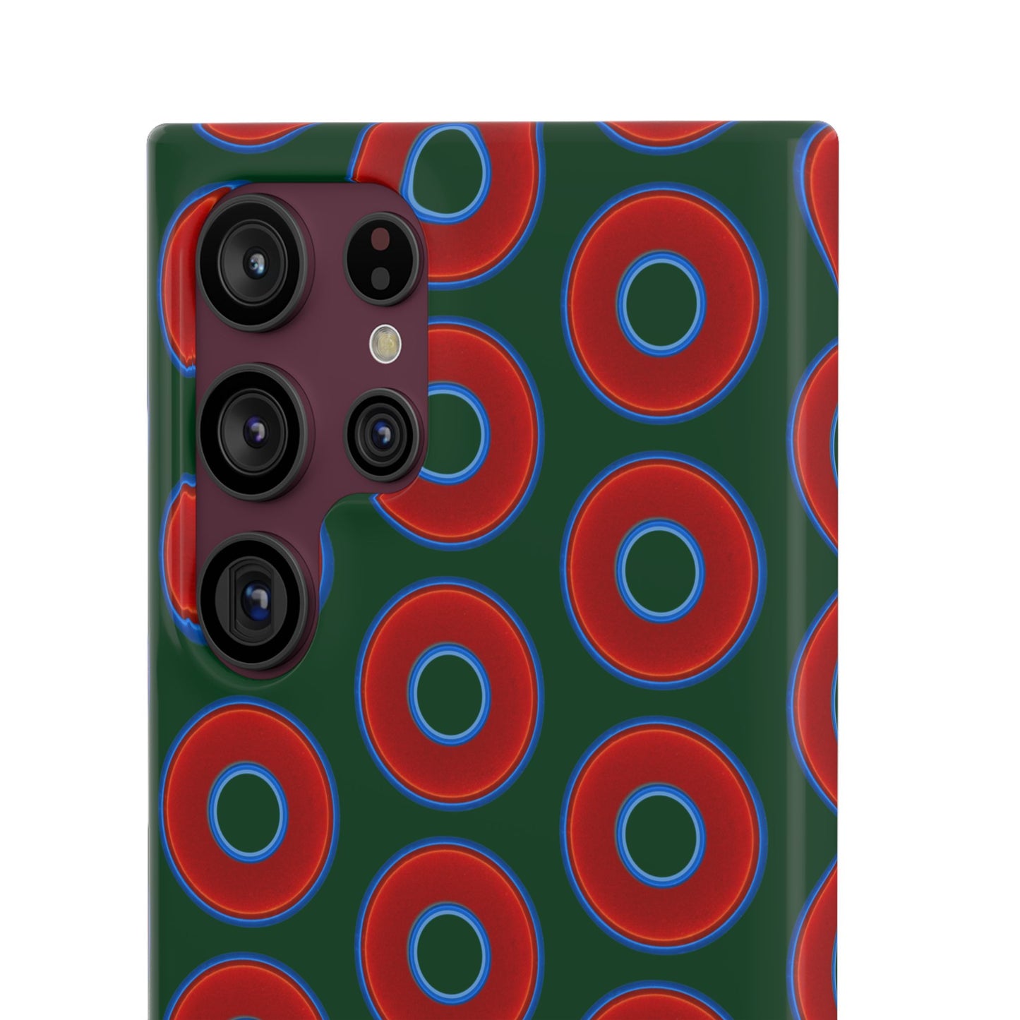 Lumpy Donut Snap Case - red vivid donut print w/deep pond green background