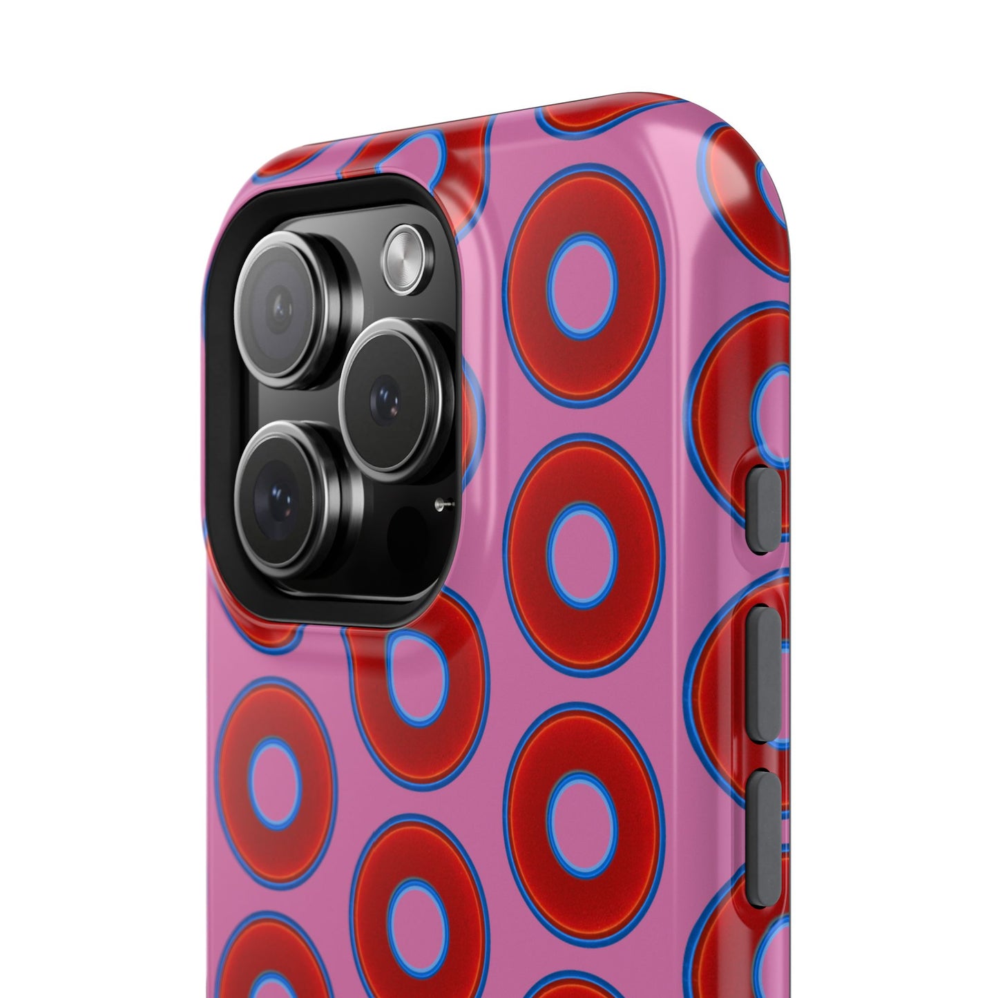 Impact-Resistant Lumpy Donut Case - red vivid donut print w/pink background