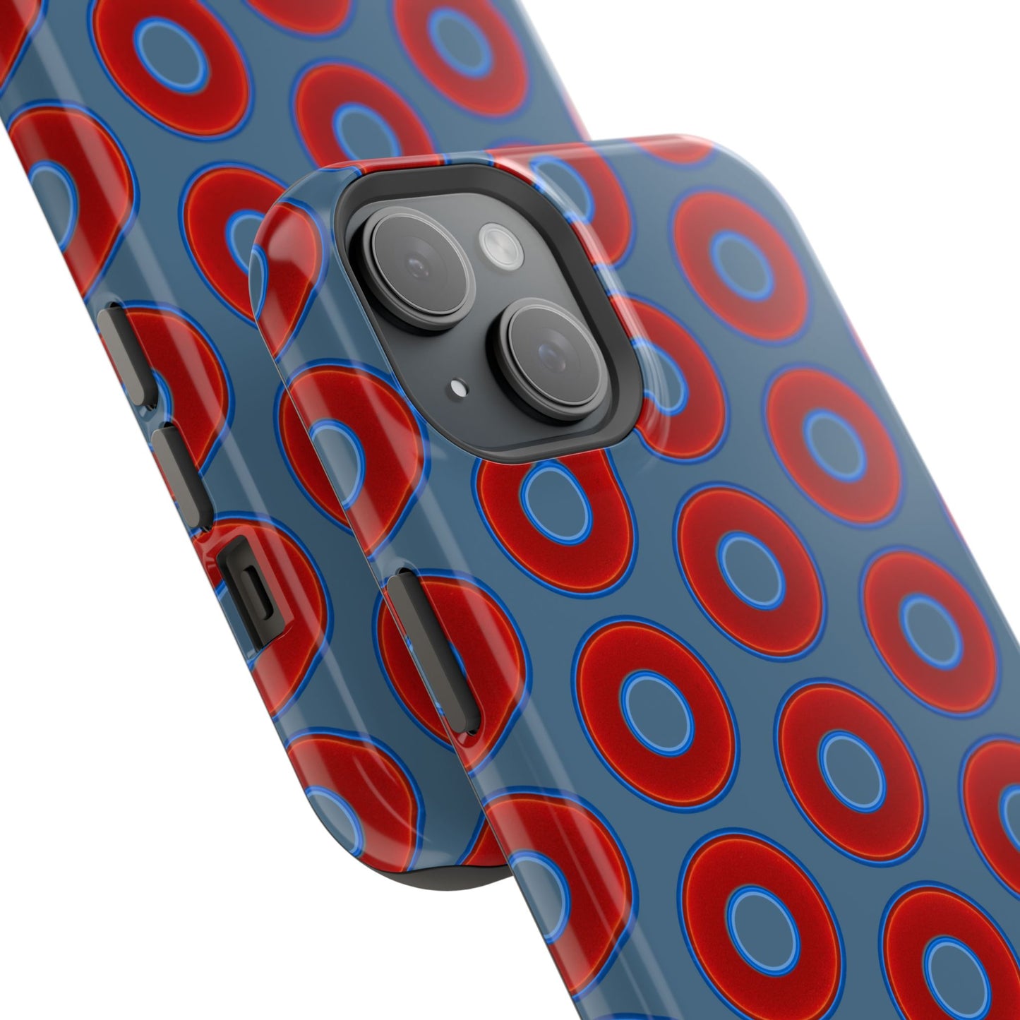Impact-Resistant Lumpy Donut Case - red vivid donut print w/steel blue background