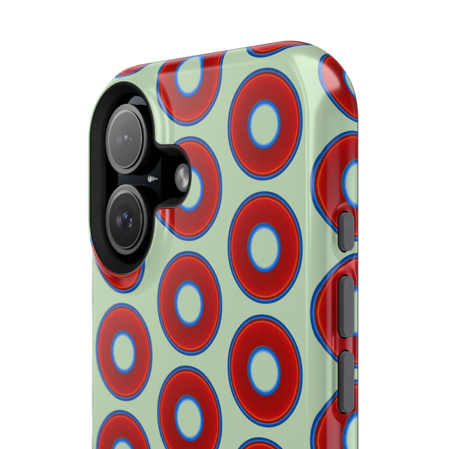 Impact-Resistant Lumpy Donut Case - red vivid donut print w/seafoam green background