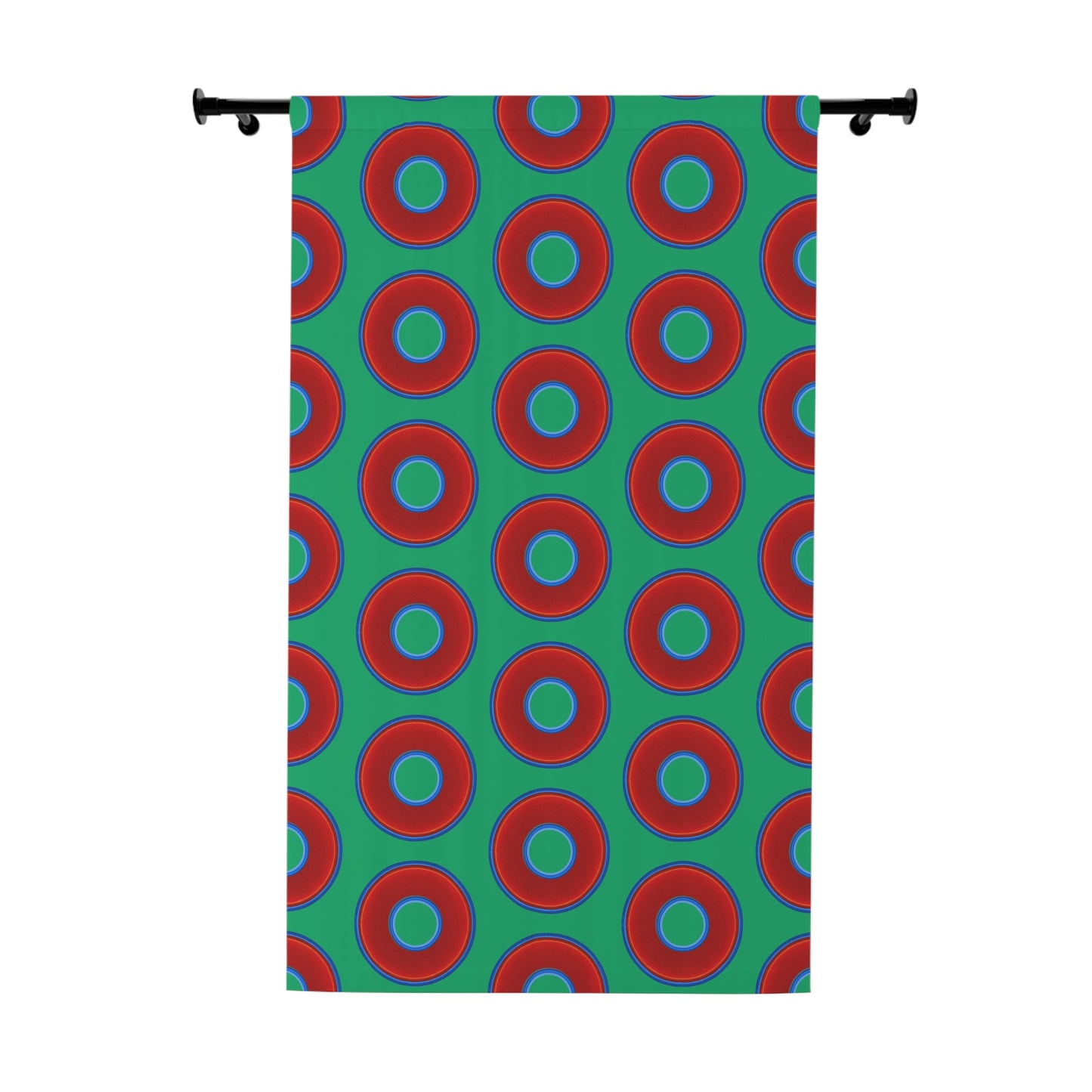 Lump's Heady Curtain w/Donuts - vivid red donut print - w/jade green background - [*1 Piece / 50" x 84"]