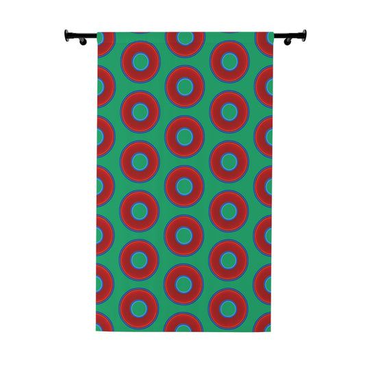 Lump's Heady Curtain w/Donuts - vivid red donut print - w/jade green background - [*1 Piece / 50" x 84"]