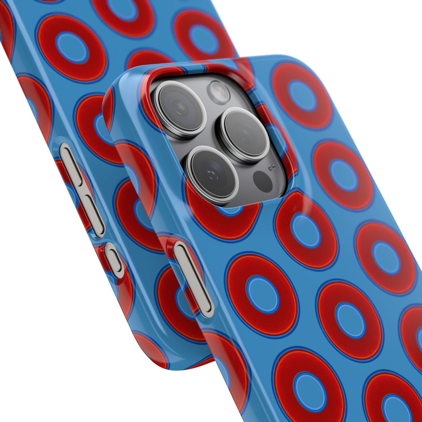 Lumpy Donut Snap Case - red vivid donut print w/light steel blue background