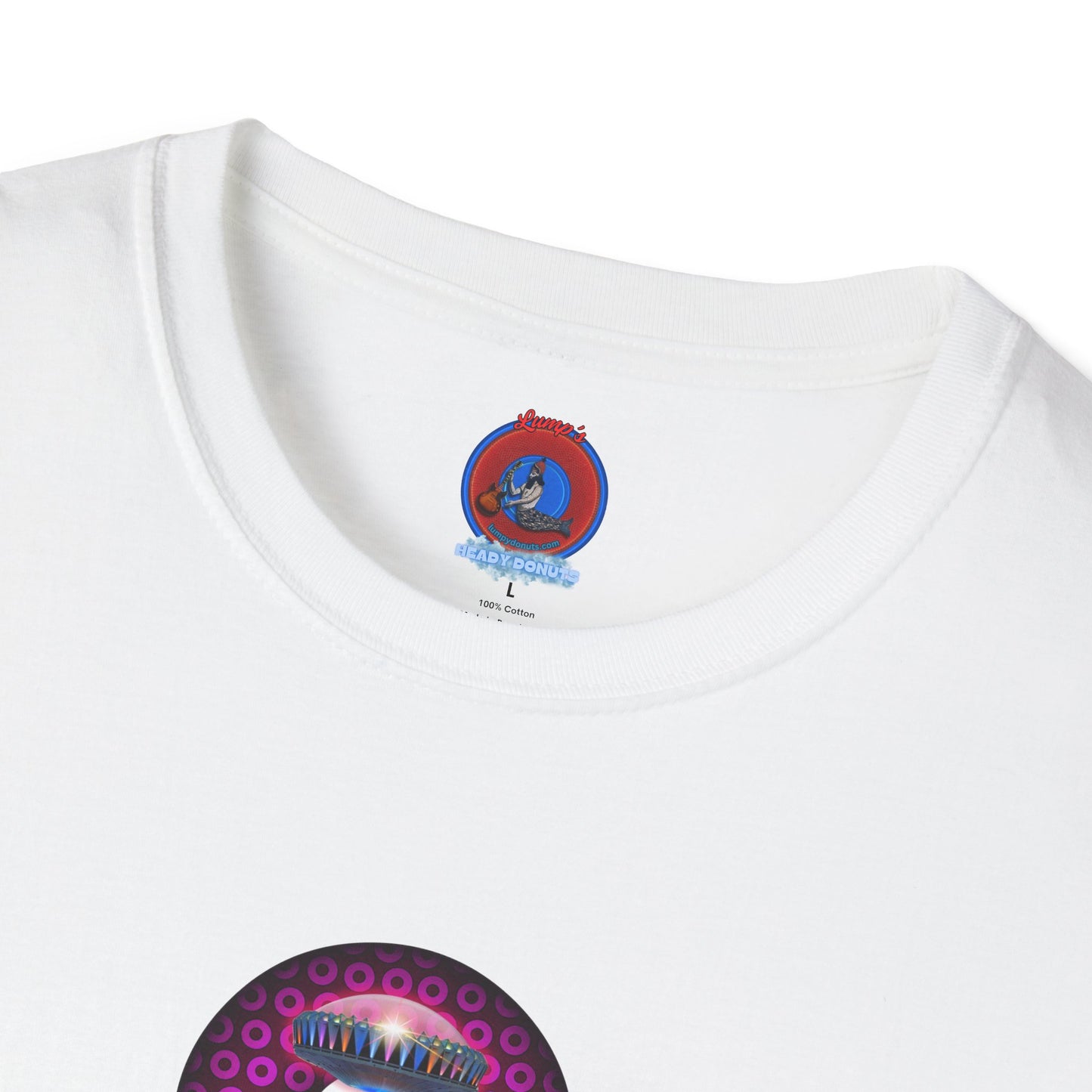 Coffee Traders Tee - Unisex Soft-Style - "Blastoff " - paradoxical donuts - variant 1 - mothership front/logo back