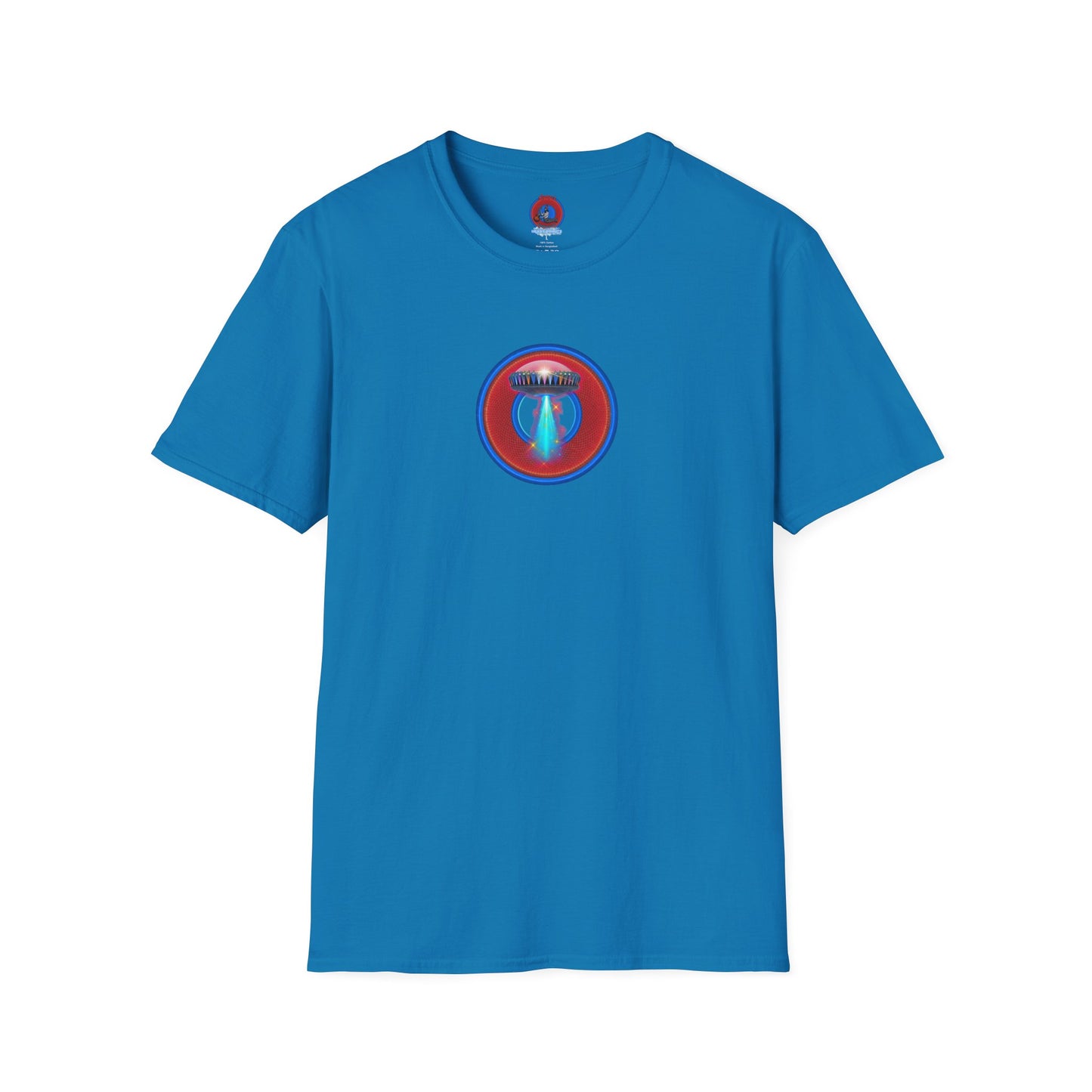 Classic Donut Tee - Unisex Soft-Style - "Donuts now Served on the Mothership" - red/blue donut