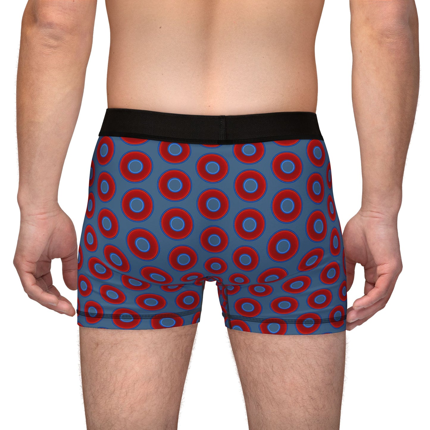 Men's Donut Boxers - red vivid donuts w/steel blue background