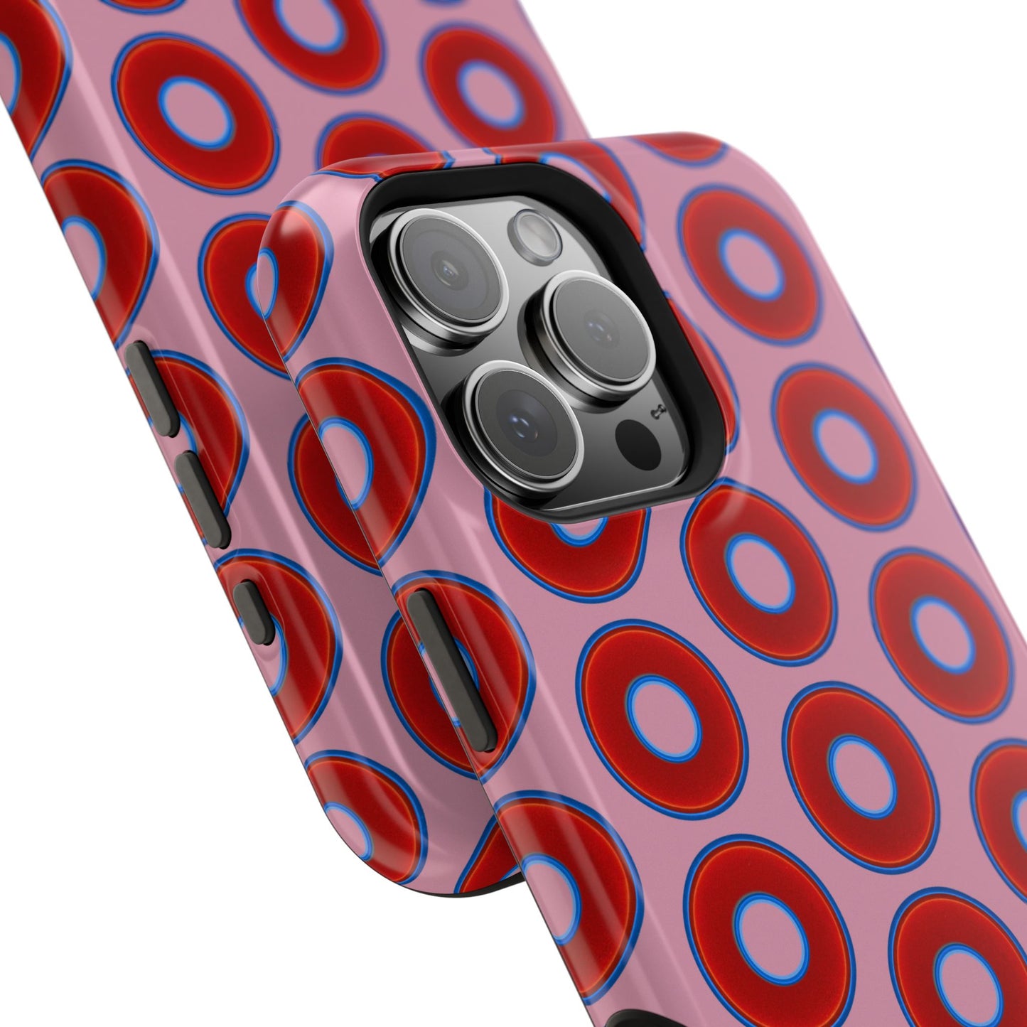Impact-Resistant Lumpy Donut Case - red vivid donut print w/pale magenta background
