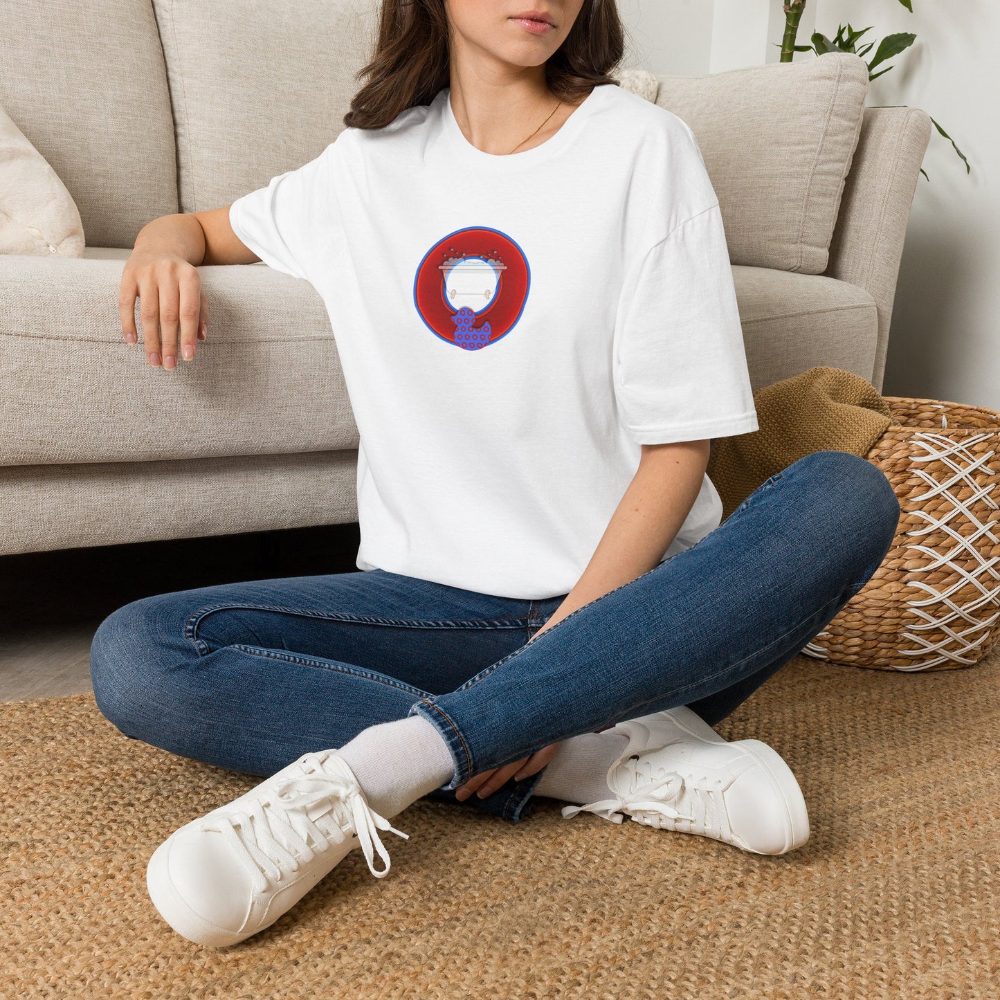 Classic Donut Tee - Unisex Soft-Style - "Rubber Ducky Bath Time Donut" - vivid red/blue donut - w/bathtub - variant 2