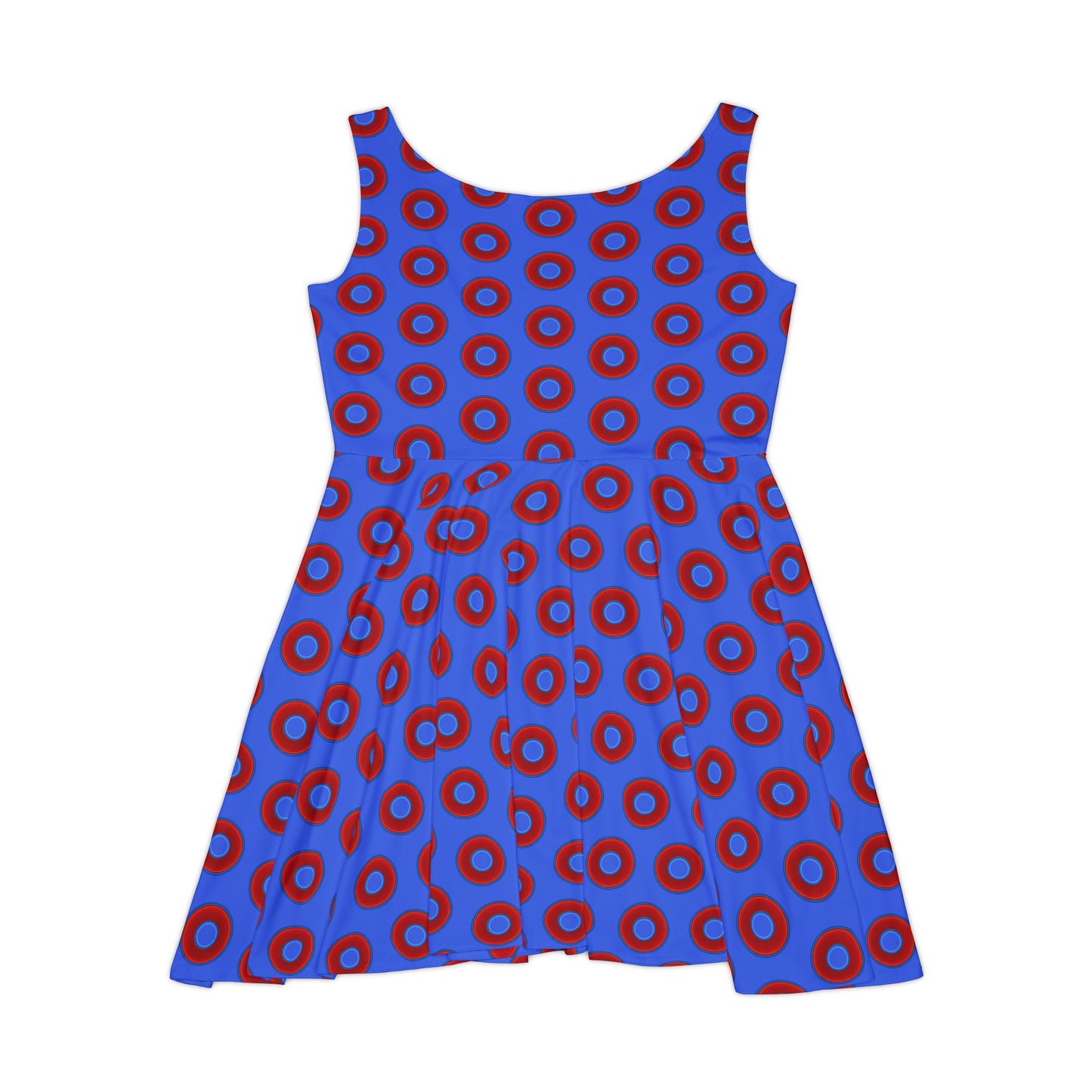 Women's Skater Donut Dress - vivid red donut print w/royal blue background