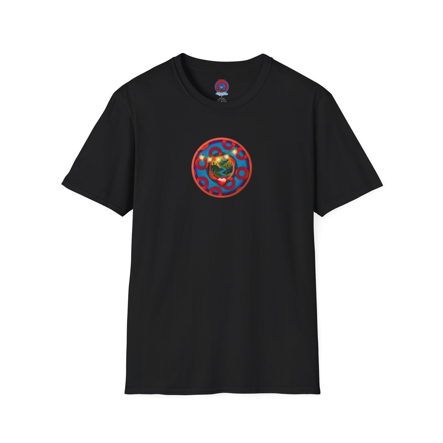 Classic Donut Tee - Unisex Soft-Style - "MORE Donuts Please" - rustic dark blue/red paradox donut - variant 2
