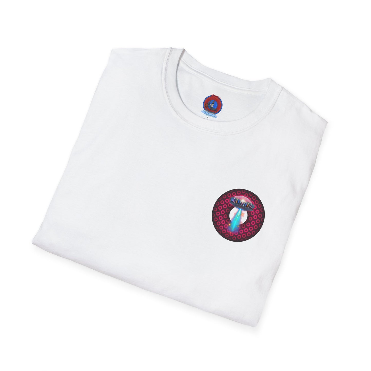 Classic Donut Tee - Unisex Soft-Style - "Donuts now Served on the Mothership" - series 1.0  - variant 2  - red/red paradoxical donut