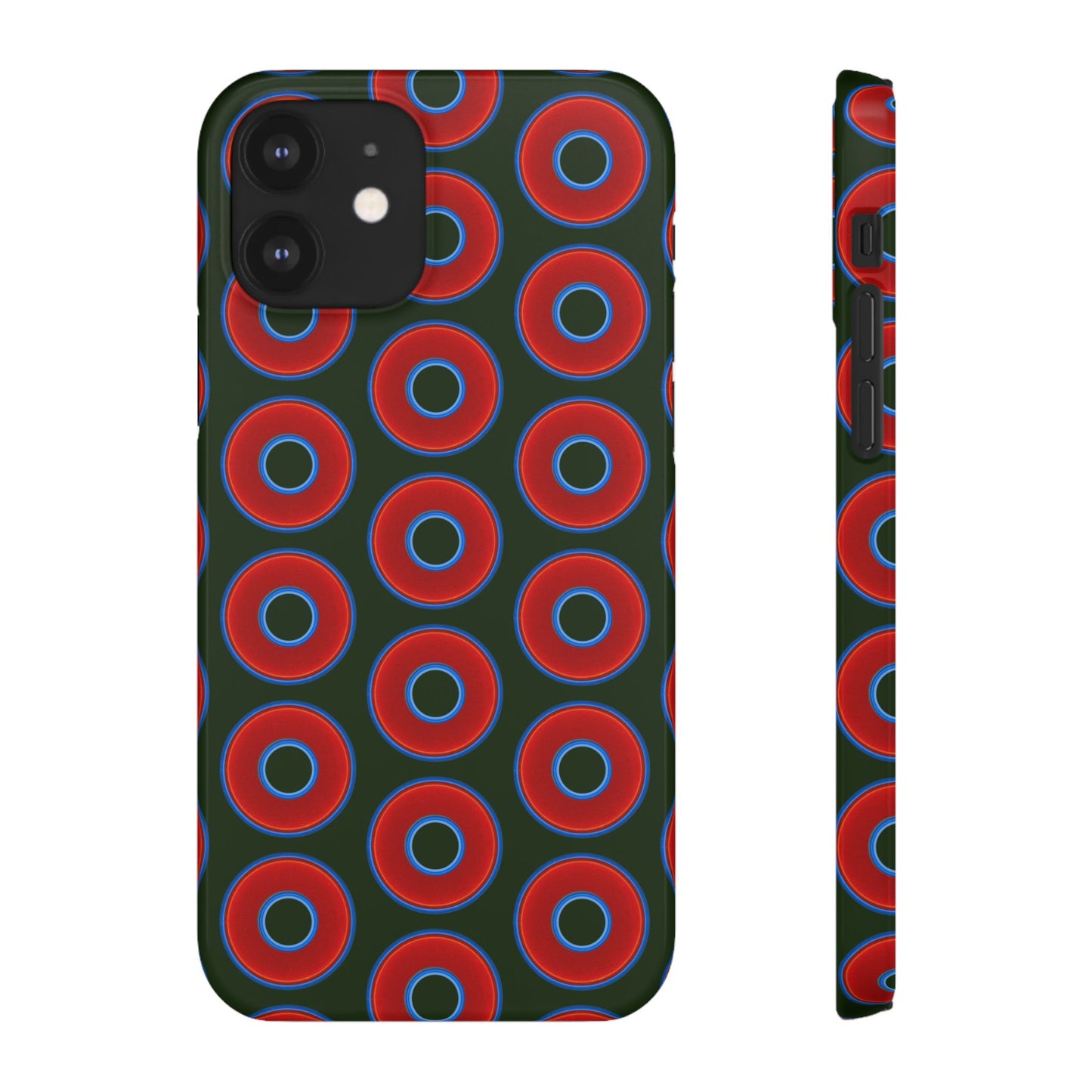 Lumpy Donut Snap Case - red vivid donut print w/deep forest green background