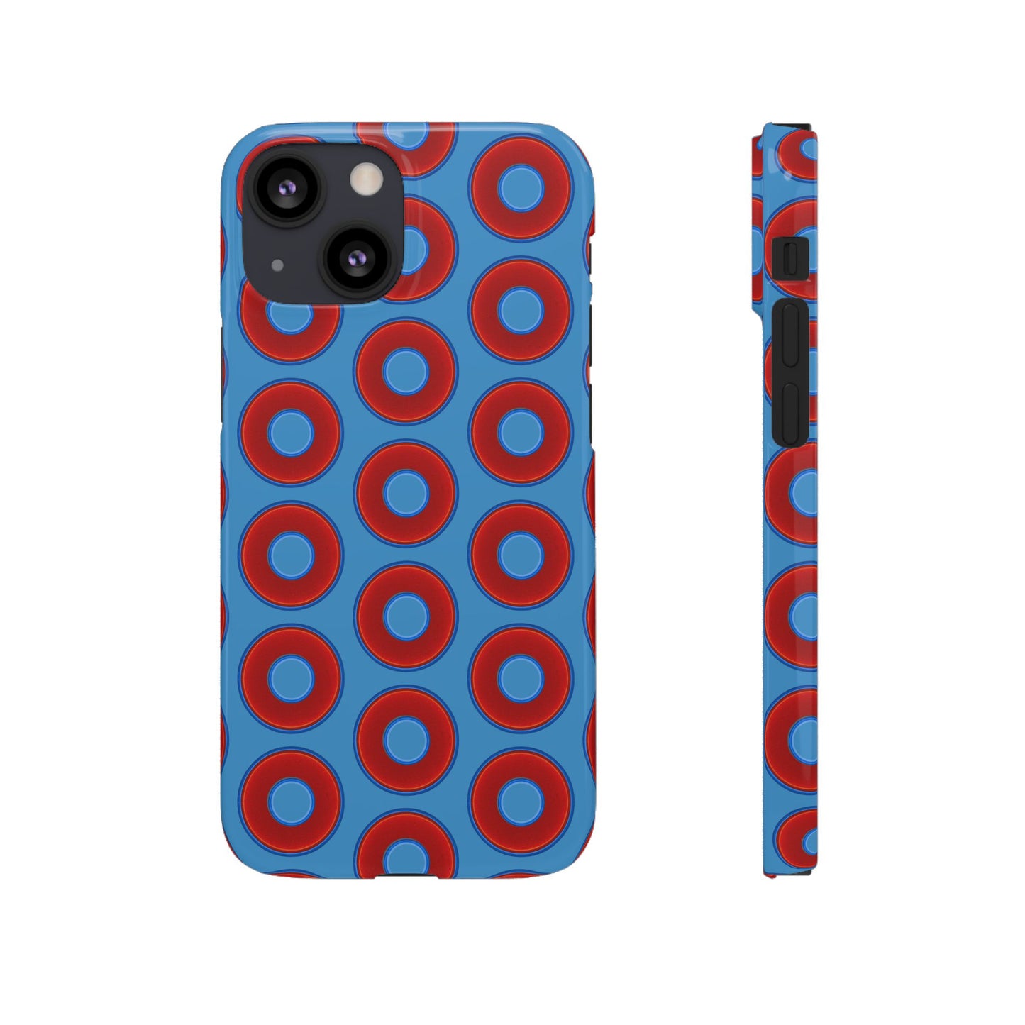 Lumpy Donut Snap Case - red vivid donut print w/light steel blue background