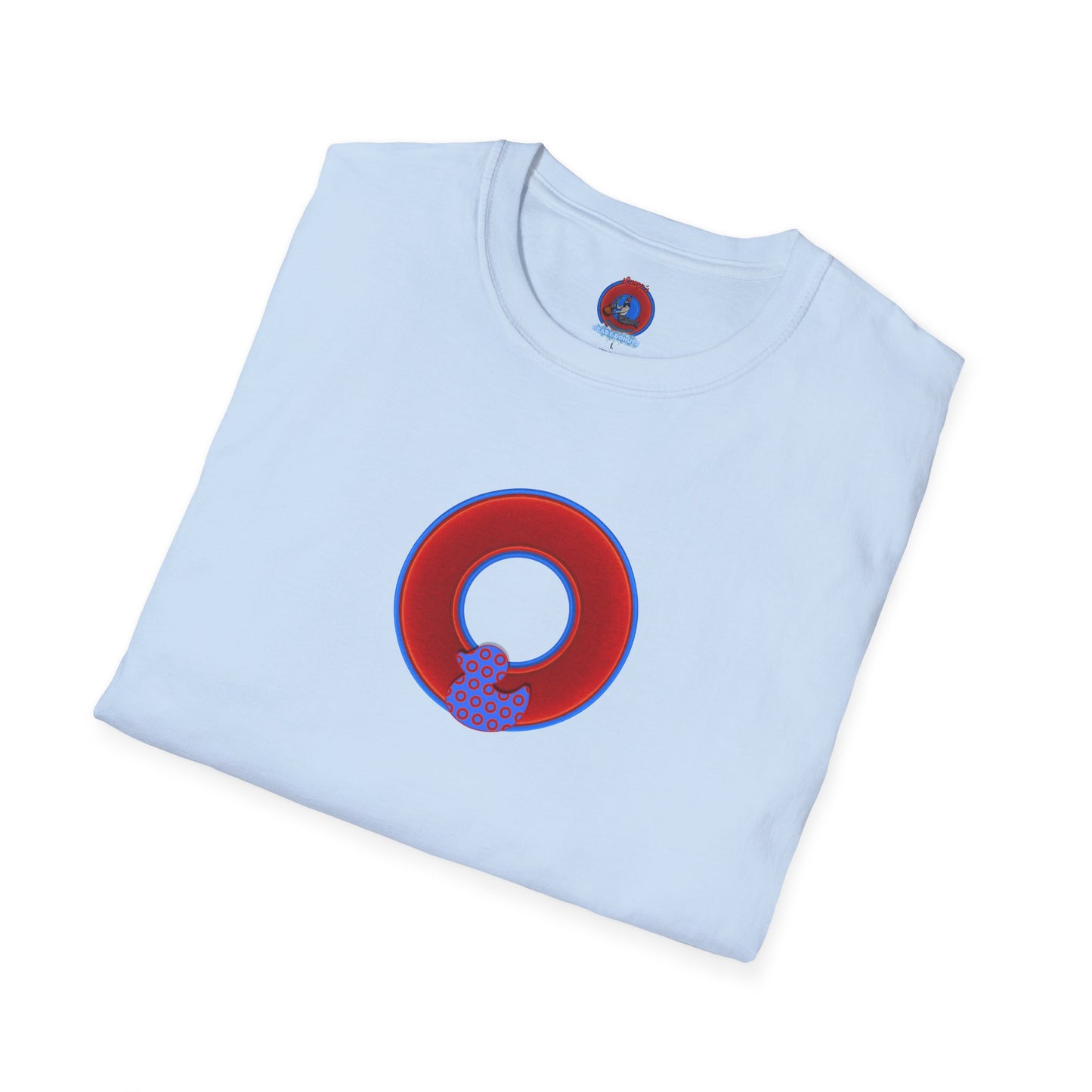 Classic Donut Tee - Unisex Soft-Style - "Rubber Ducky Bath Time Donut" - vivid red/blue donut - variant 1