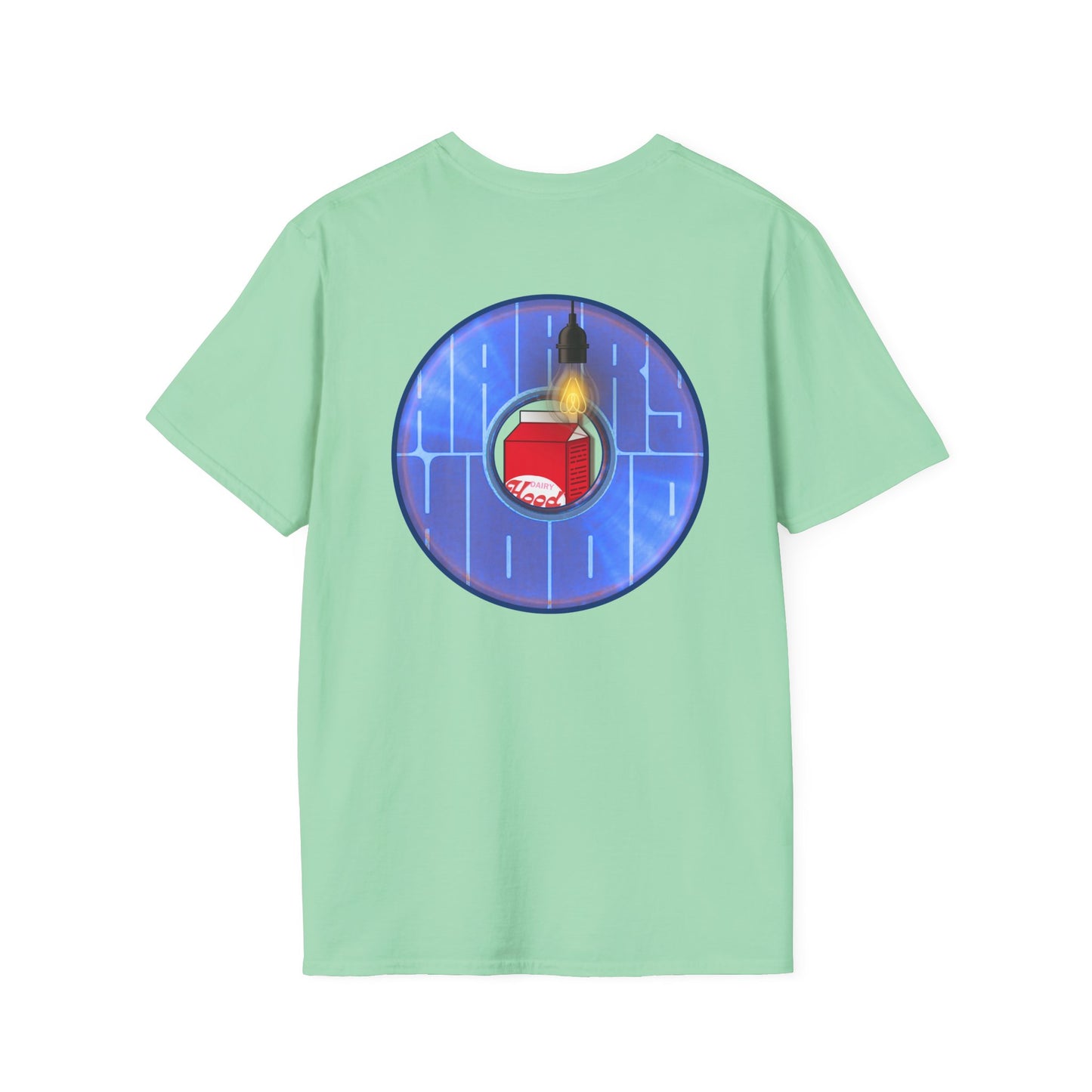 Classic Donut Tee - Unisex Soft-Style - "Harry Left His Shirt" - series 1.0  - variant 4 - purple/blue donut - w/light on