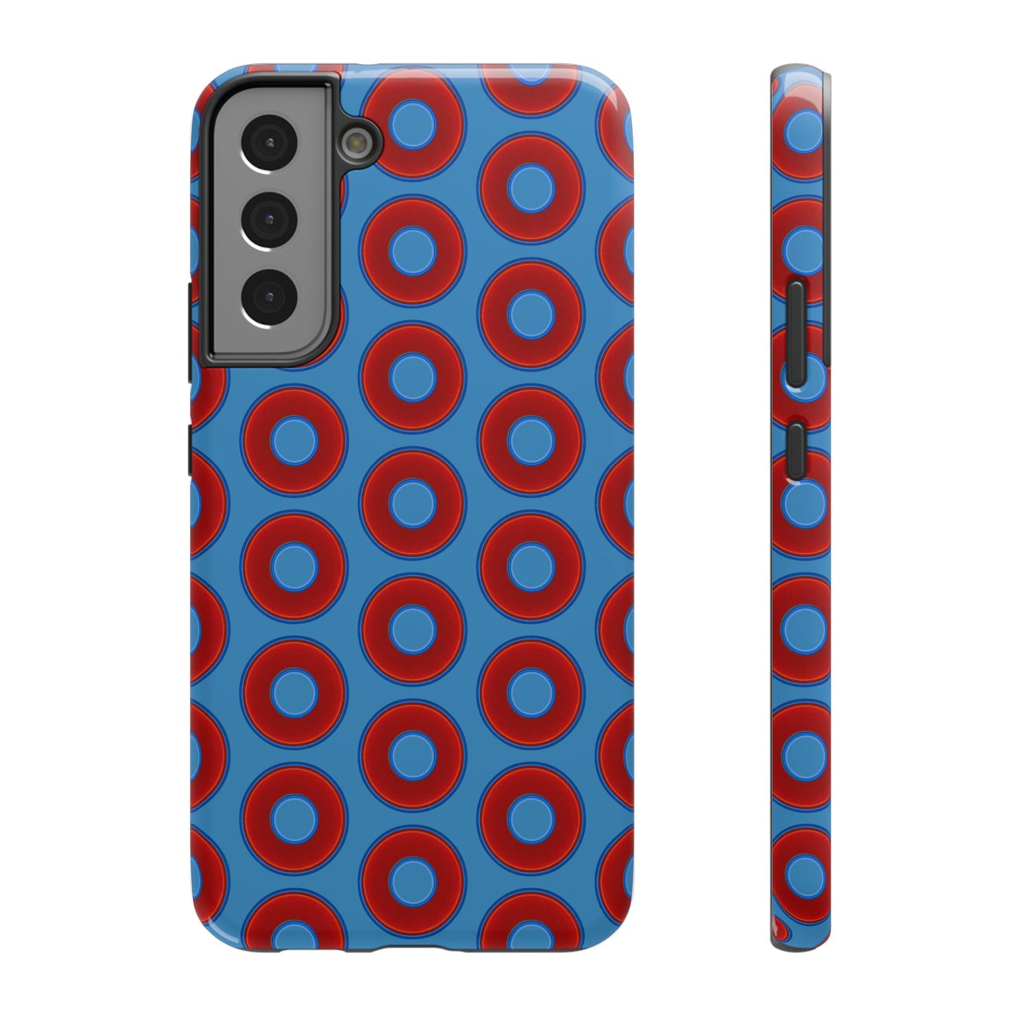 Impact-Resistant Lumpy Donut Case - red vivid donut print w/light steel blue background
