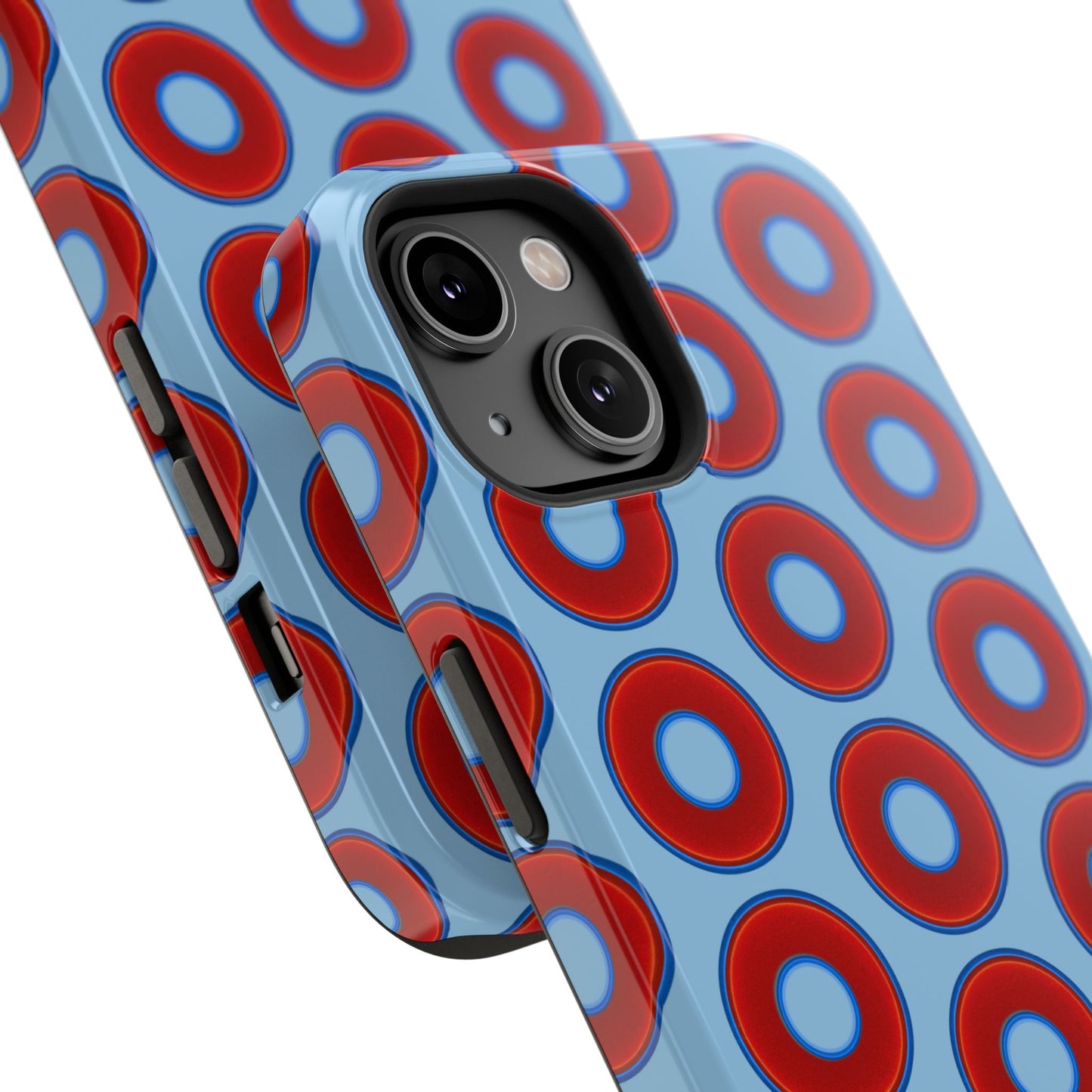 Impact-Resistant Lumpy Donut Case - red vivid donut print w/sky blue background