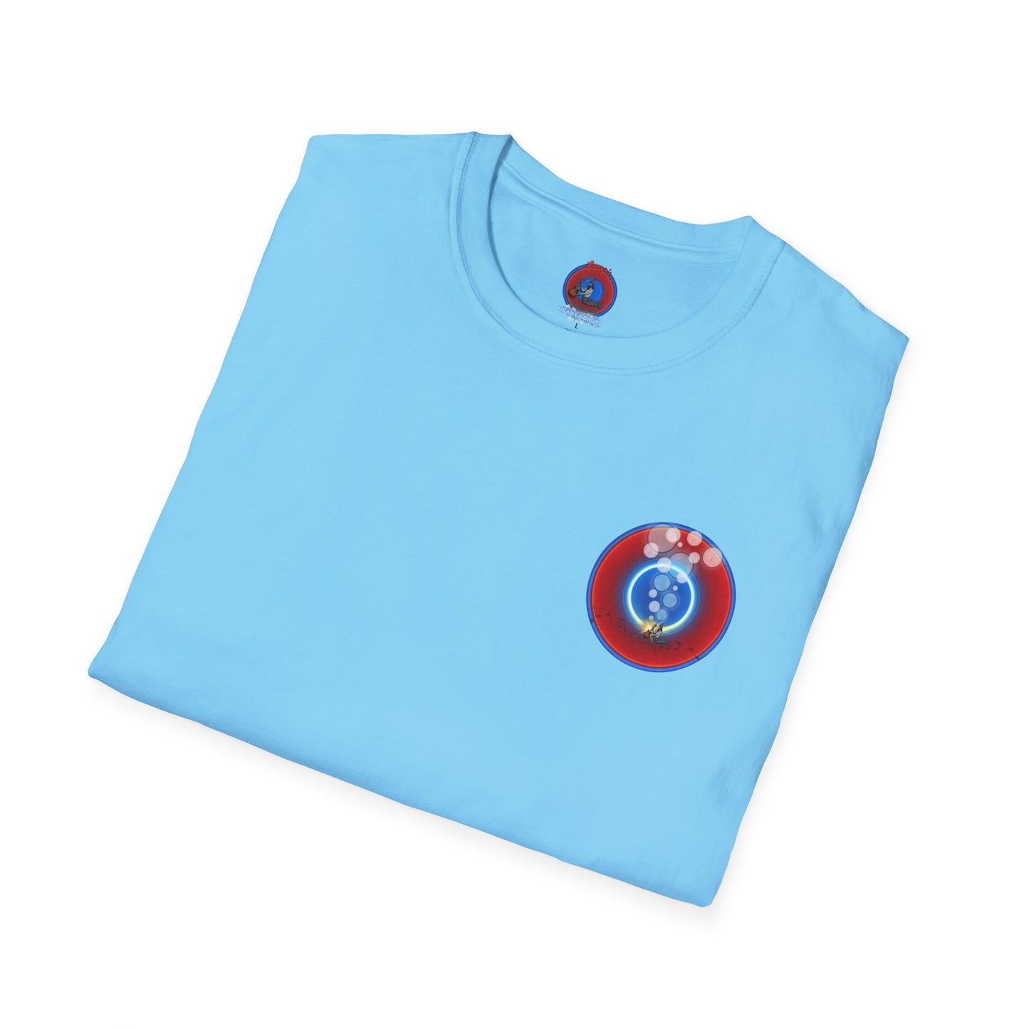 Classic Donut Tee - Unisex Soft-Style - "Bubbler's Donut Tee" - vivid red/blue donut