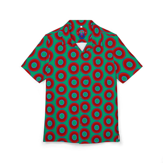 Wilson's 'Epic Hawaiian-Punch' Shirt - vivid red donut print w/jade green background [unisex]