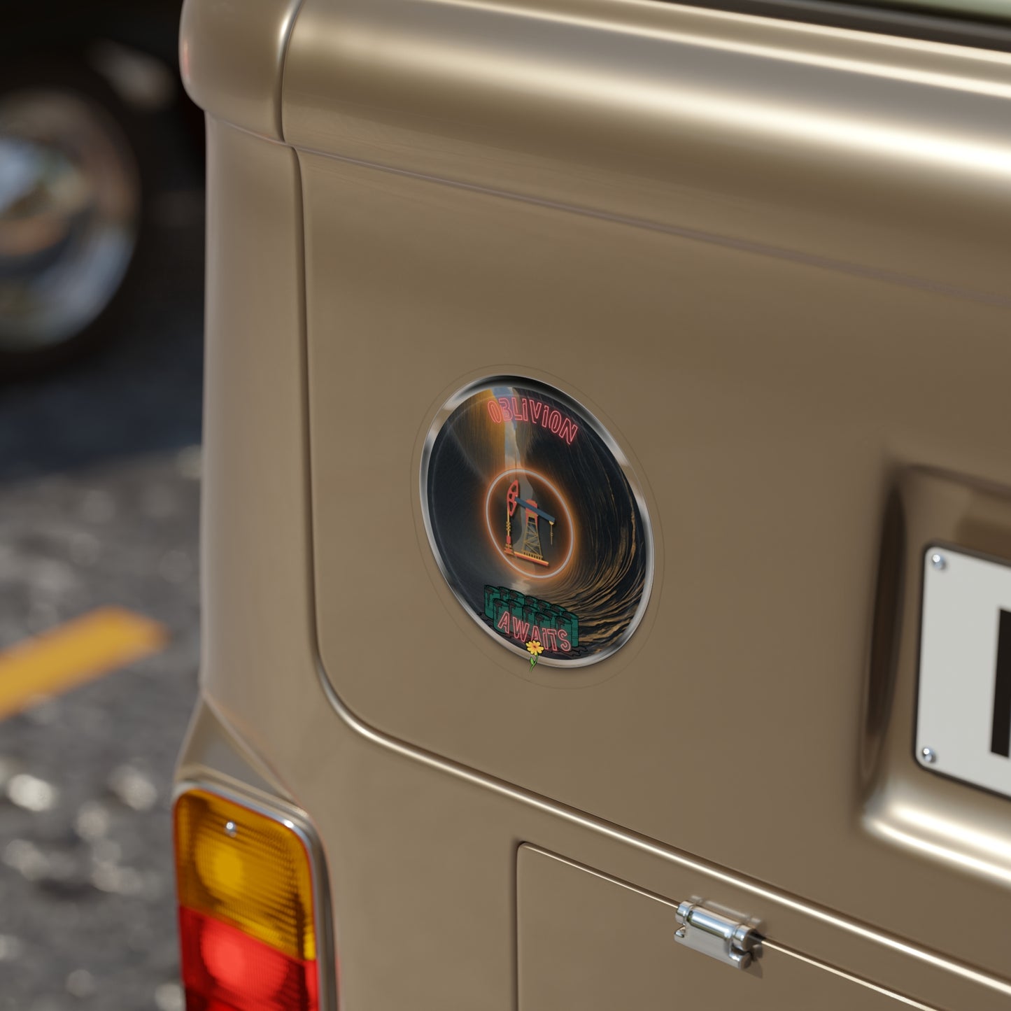 Donut Bumper/Outdoor Sticker - "Donut Splashed in Oil" - series 1.0 - black/silver donut - [*charitable donut] - [Die-Cut] 6"x 6"