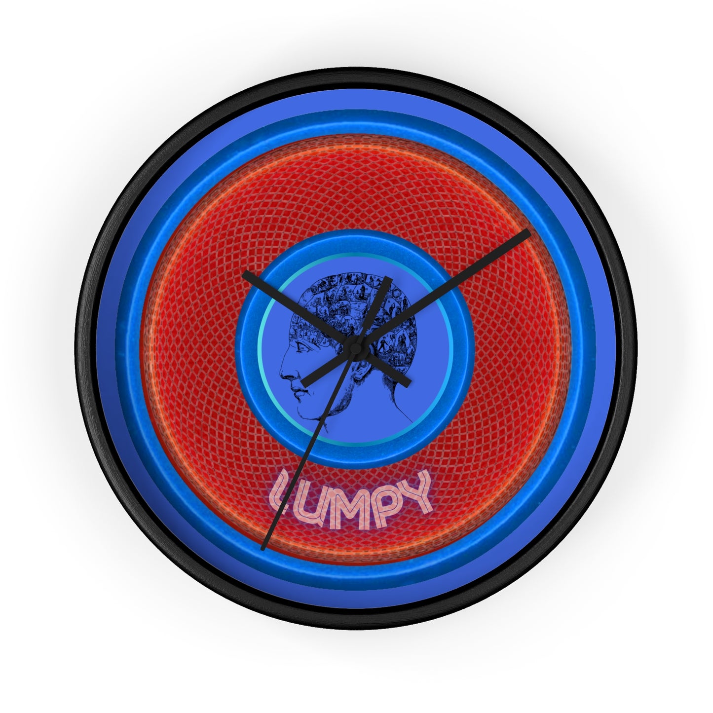 Lumpy Wall Clock - "Carini's Lumpy Donut" - variant 1 - red rustic donut w/royal blue background