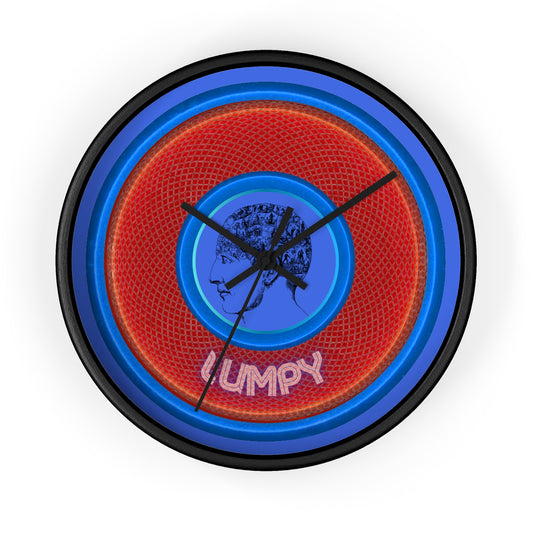 Lumpy Wall Clock - "Carini's Lumpy Donut" - variant 1 - red rustic donut w/royal blue background