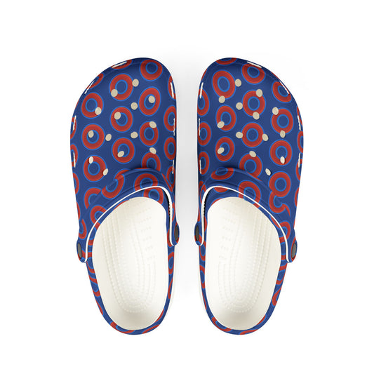 Spatchcocks - donut slip-on shoes - red rustic donuts w/dark blue background [unisex]