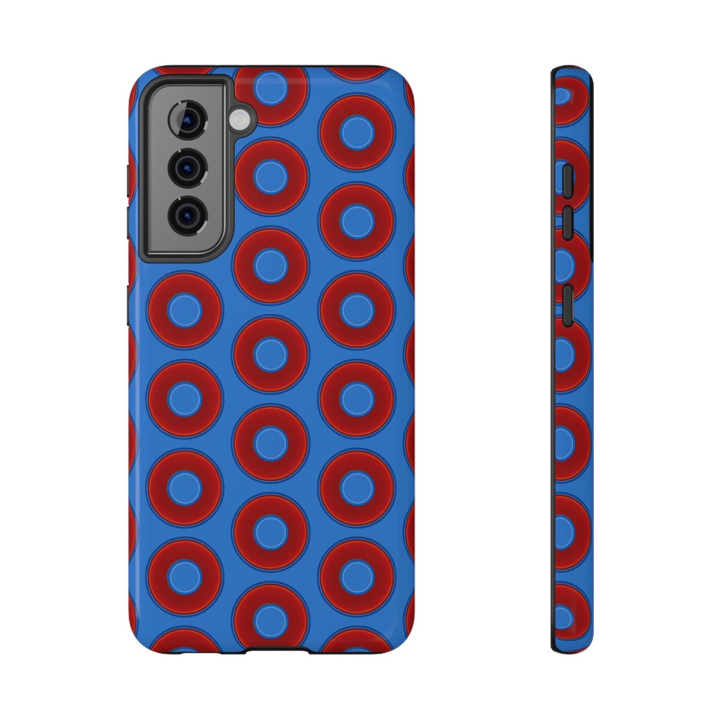 Impact-Resistant Lumpy Donut Case - red vivid donut print w/light royal blue background