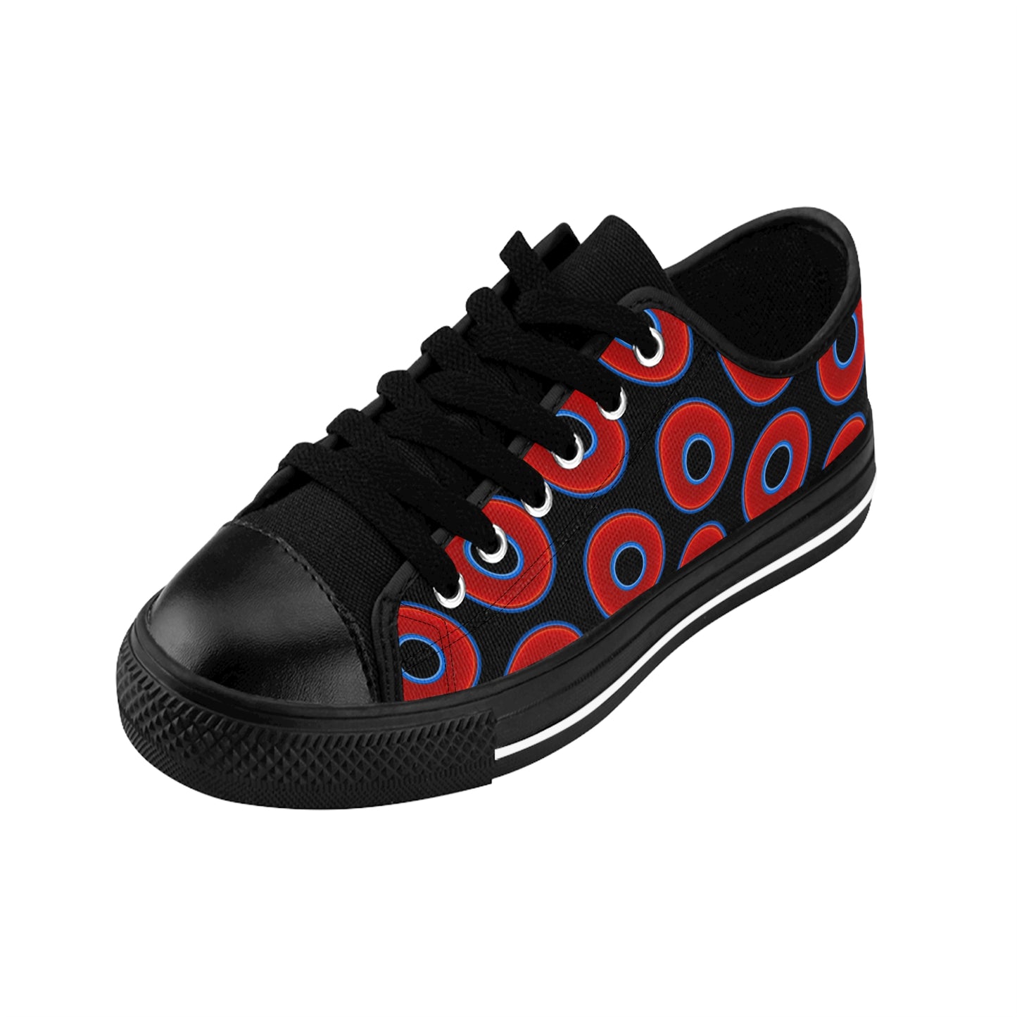Women's Cushiony Convectors - Low Top - large red vivid donut print w/black background