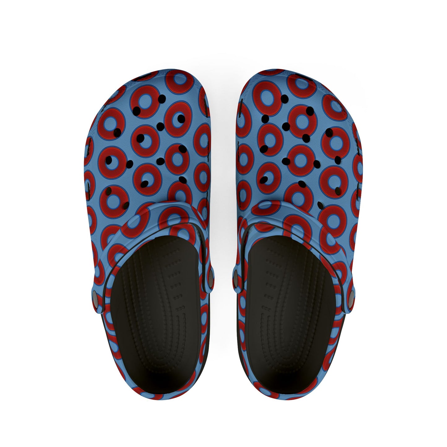 Spatchcocks - donut slip-on shoes - vivid red donuts w/light blue background [unisex]