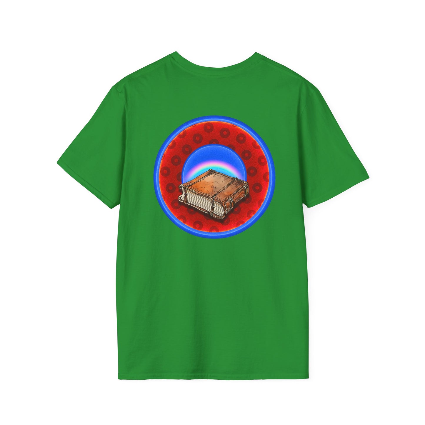 Classic Donut Tee - Unisex Soft-Style - "Read the F'ing Donut Book" - paradoxical widemouthed red/blue donut - variant 2