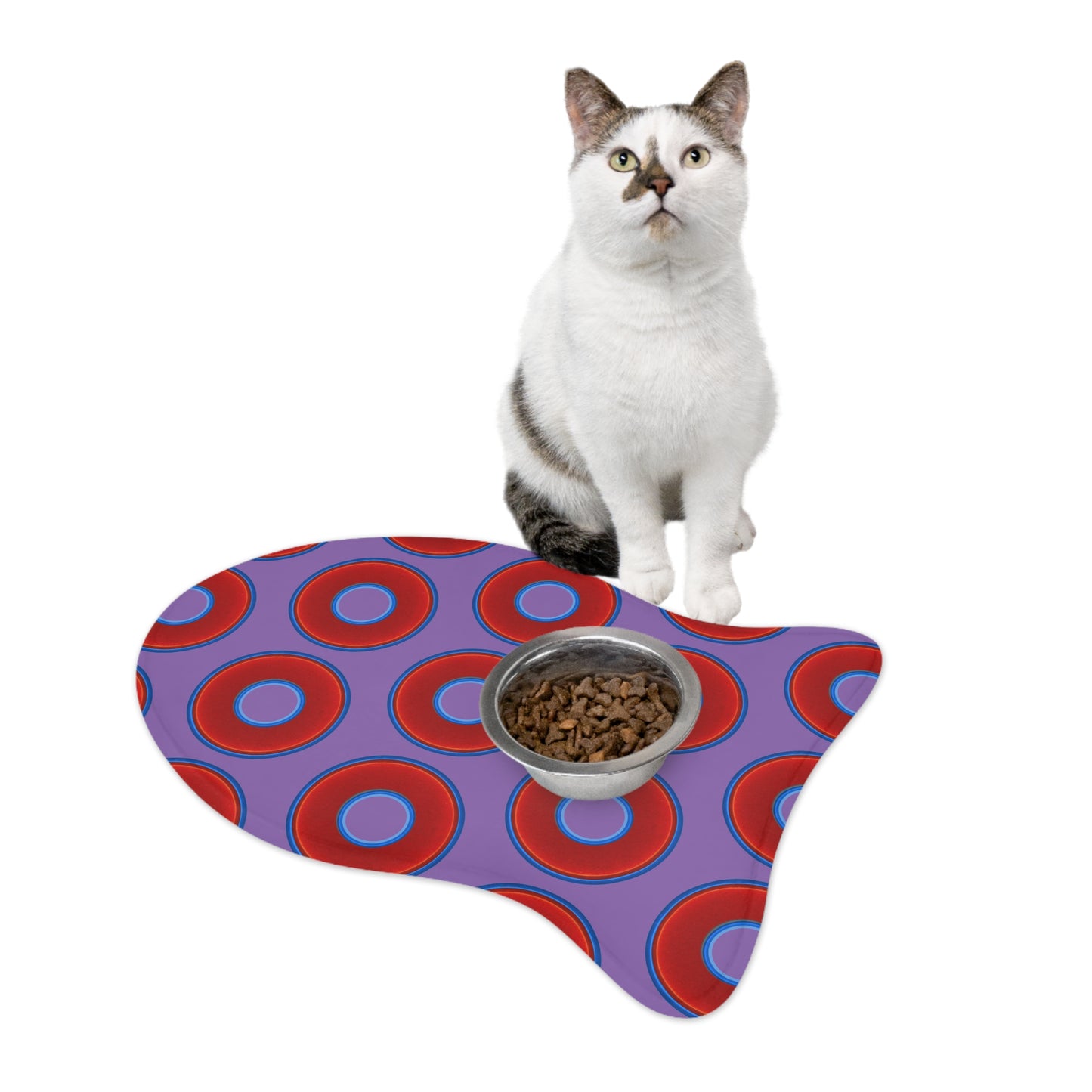Wendy's Lumpy Pet Feed Mat - vivid red donuts w/light purple background