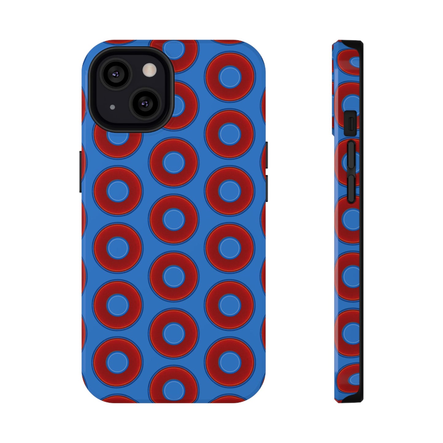 Impact-Resistant Lumpy Donut Case - red vivid donut print w/light royal blue background