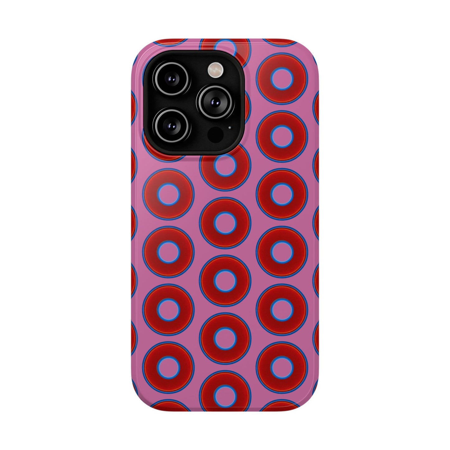 Impact-Resistant Lumpy Donut Case - red vivid donut print w/pink background