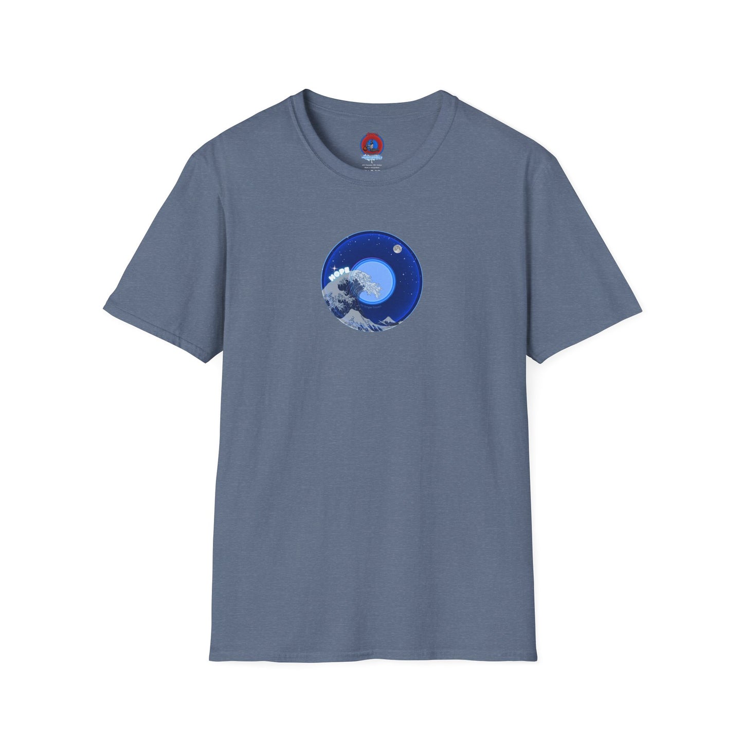 Classic Donut Tee - Unisex Soft-Style - "The Hopeful Waving Donut" - variant 2 - vivid blue donut