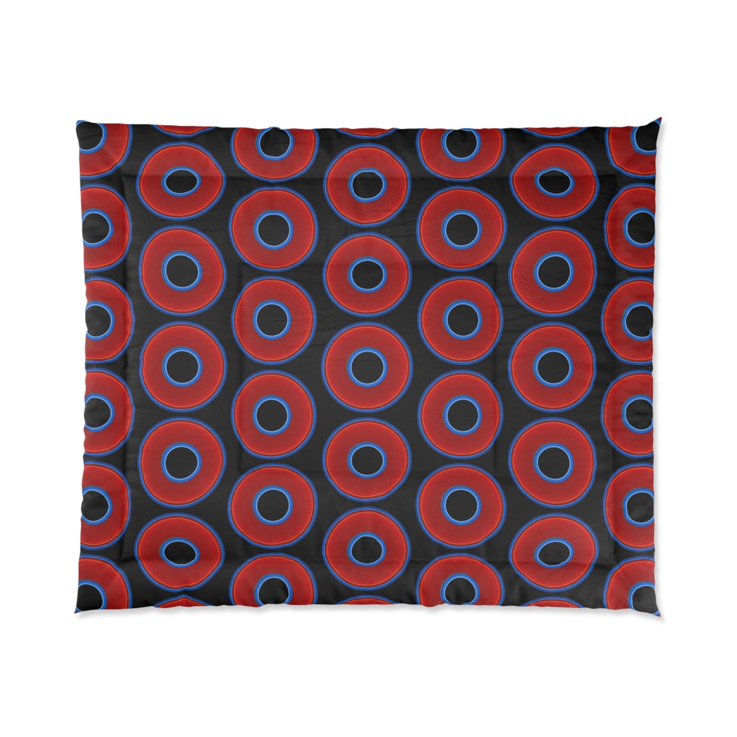 The Very Lumpy Comforter - vivid red donuts w/black background