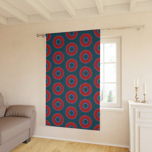 Lump's Heady Curtain w/Donuts - vivid red donut print - w/midnight teal green background - [*1 Piece / 50" x 84"]