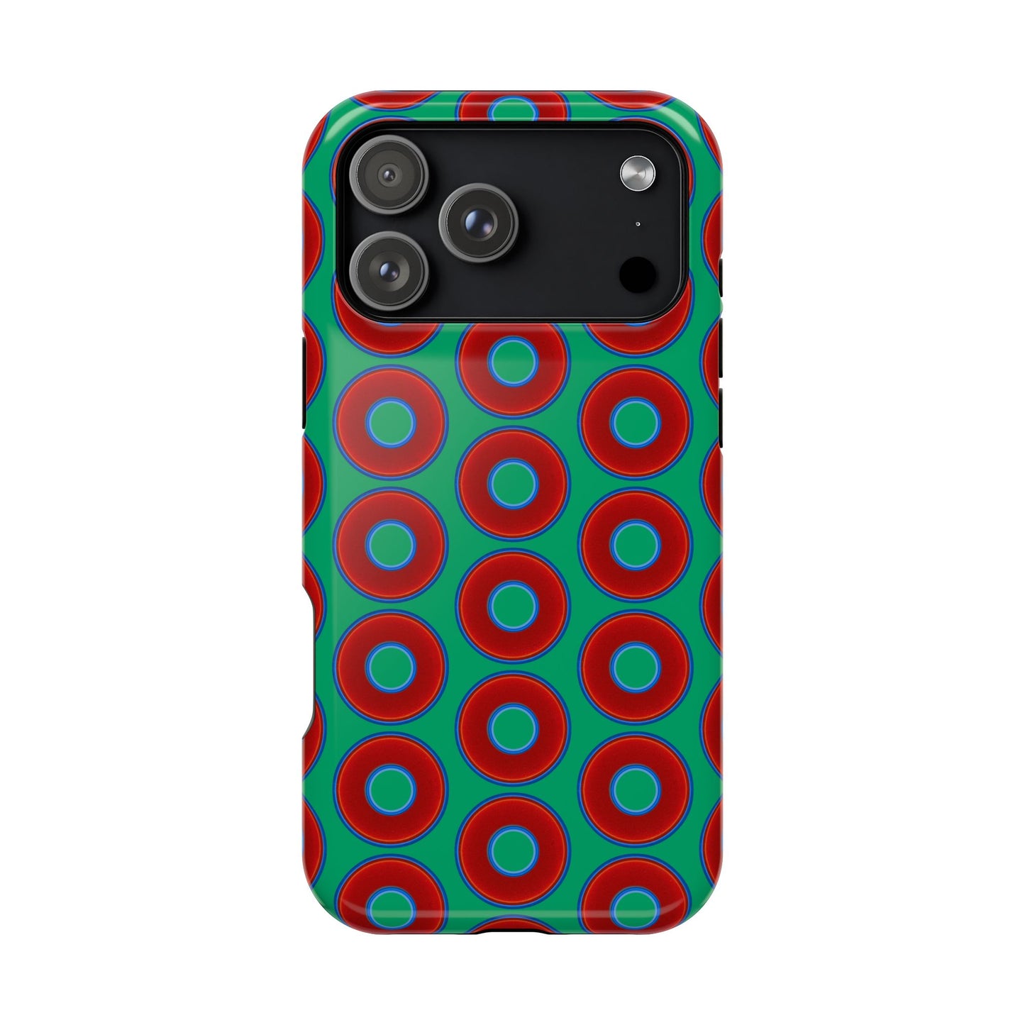 Magnetic Tough Donut Case - red vivid donut print w/jade green background